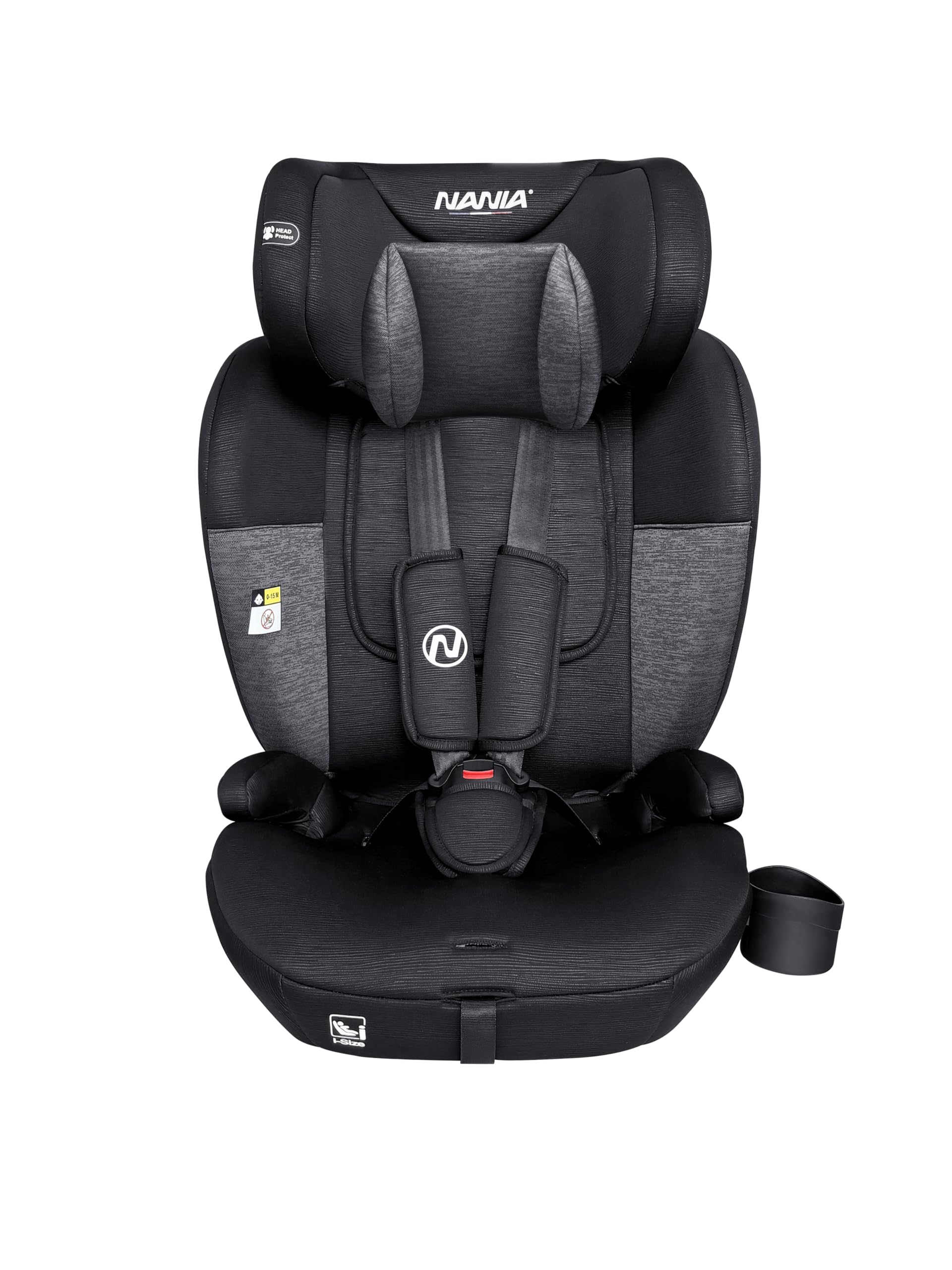 Nania Siège auto bébé Torino évolutif 76-150 cm, 9 à 36 kg, 15 mois à 12 ans, Têtière ajustable 12 niveaux de réglages, Protections latérales,Housse amovible et lavable -Porte gobelet