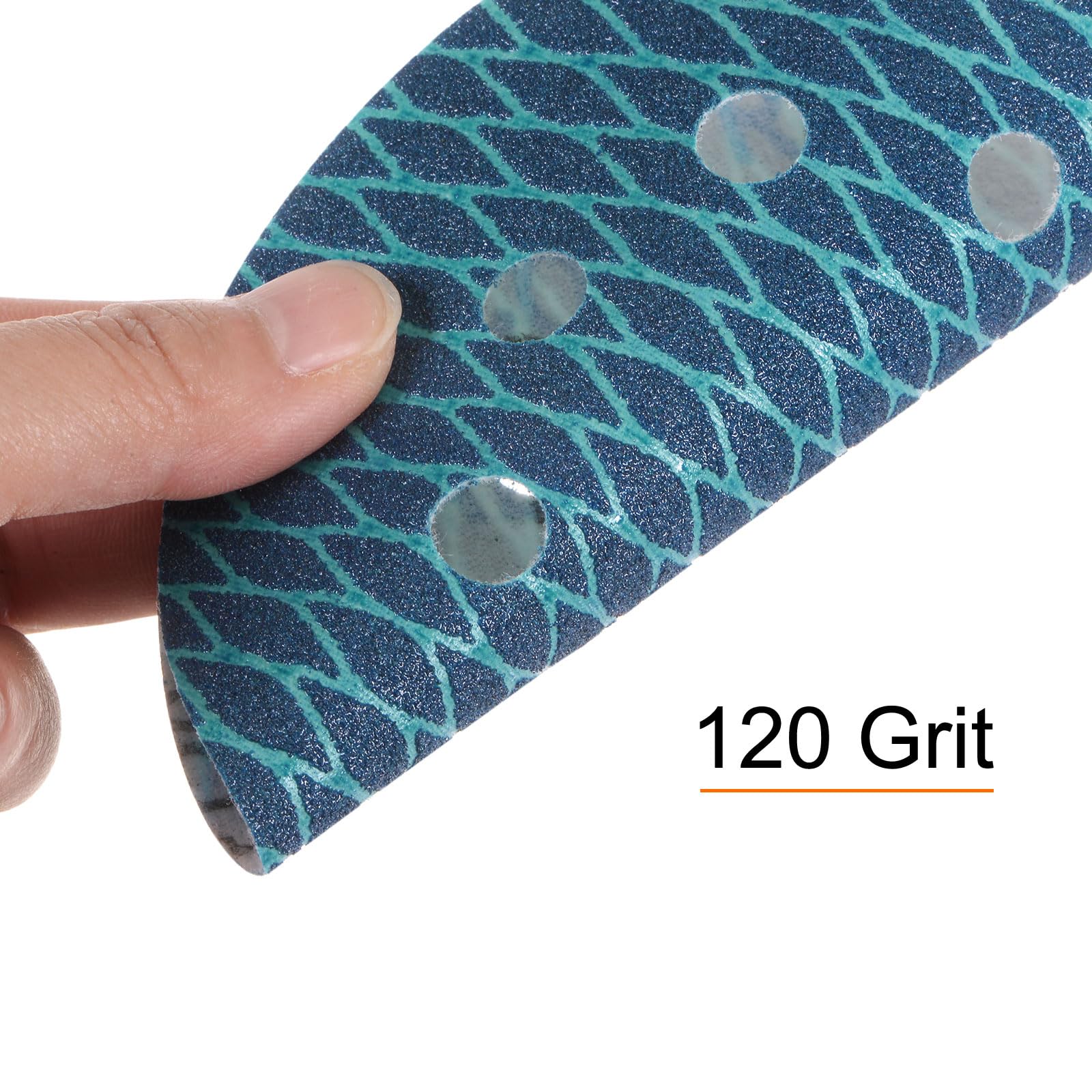 QUARKZMAN 70uds Diamante Forma Lijado Discos 6 Pulgadas 120 Grano Gancho y Bucle Azul Rombo Lija Papel Pescado Escala 8 Agujeros Lijadora Acabado Discos, Húmedos y Secos Pulido