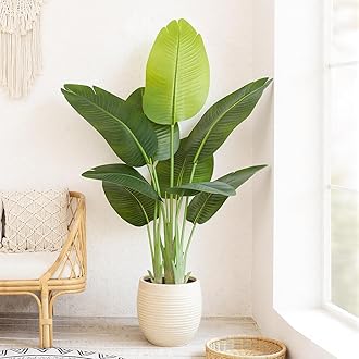Lifelike Bird of Paradise Artificial Plant 4ft Faux Banana Leaf Tree with 9 Trunks for Home Decor - Perfect Indoor Silk Floor Plant for Living Room, Office, and Bedroom Ambiance Enhancement