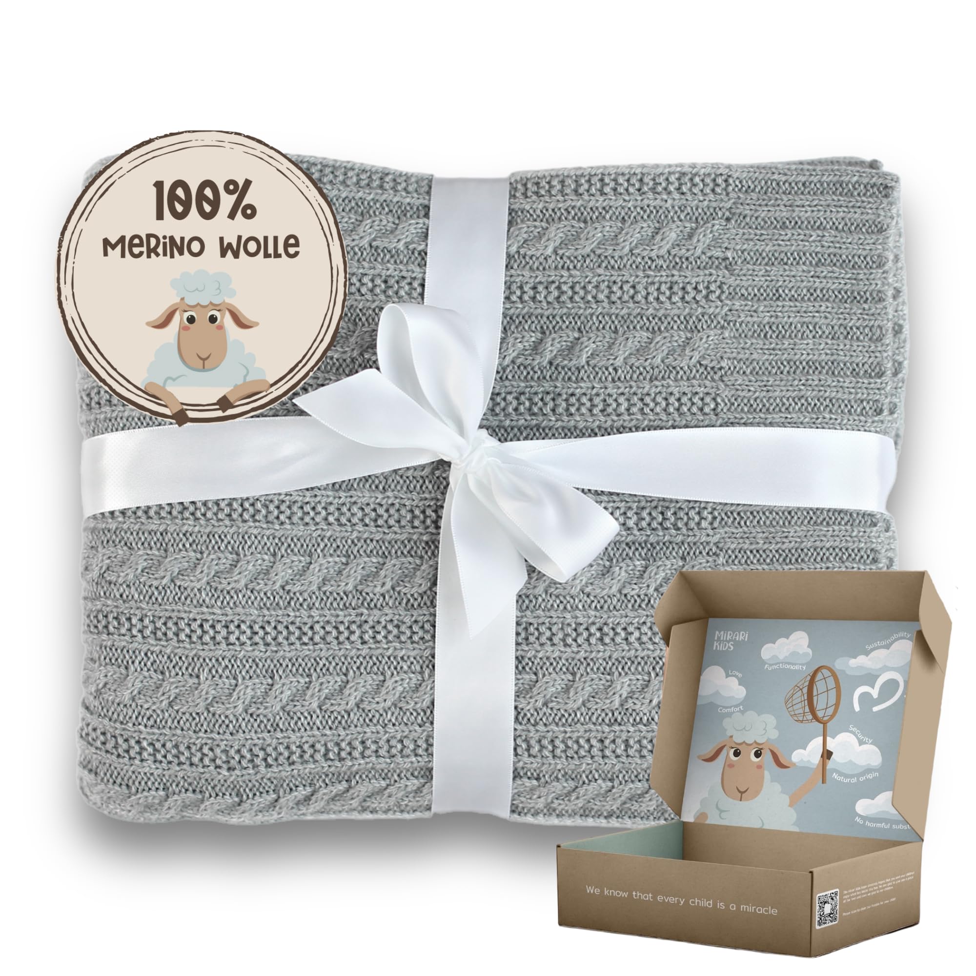 MIRARI Kids Krabbeldecke für Baby aus 100% Merino Wolle - Merino Decke 75 x 100cm - Baby Decke Neugeborenen - Baby Decke für Kinderwagen - Kinder Decke - Babydecke Junge- Wolldecke