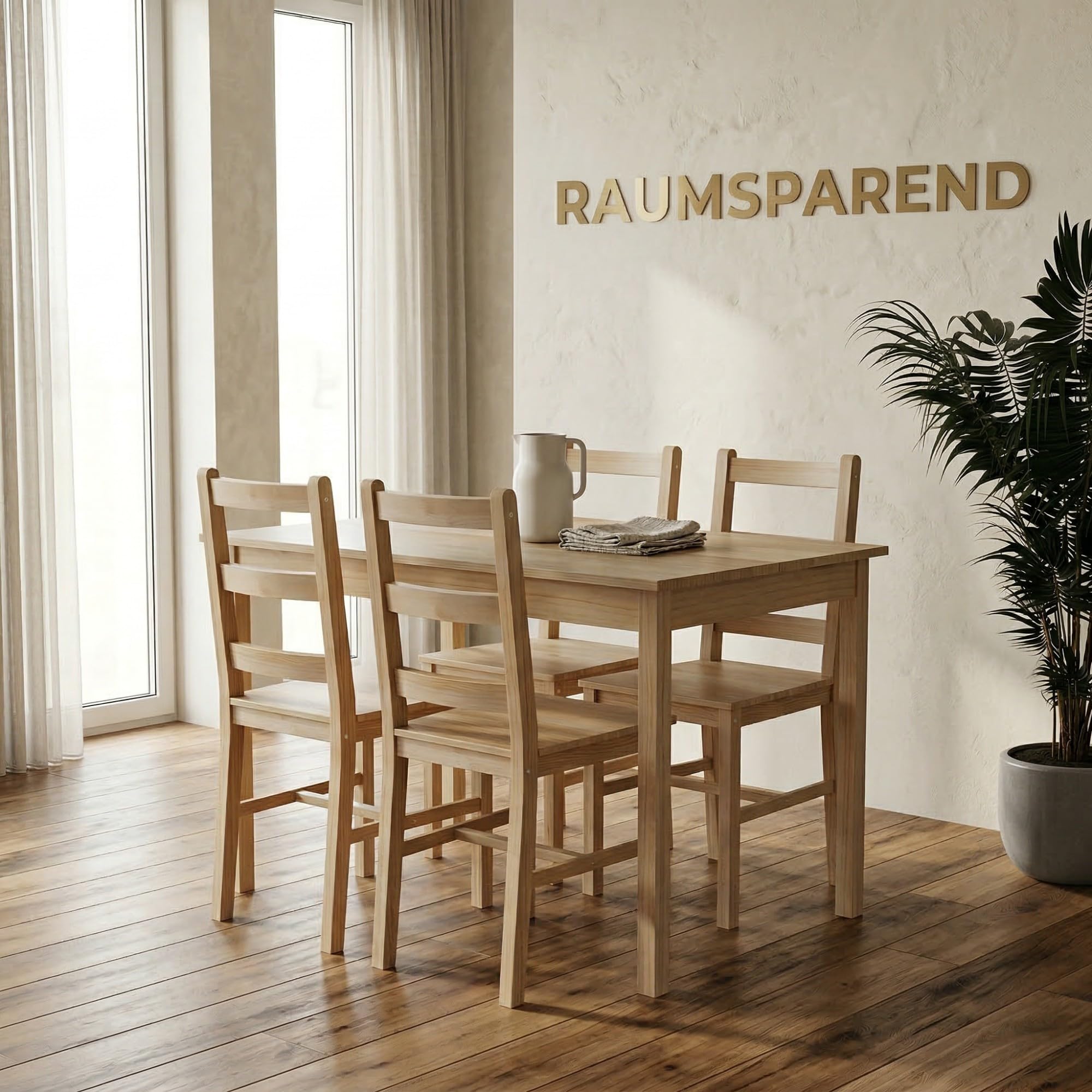 HOMCOM Esstisch mit 4 Stühlen Essgruppe aus Kiefernholz Moderne Esszimmergruppe für Kleine Räume, Esszimmer, Küche, Wohnzimmer, Natur