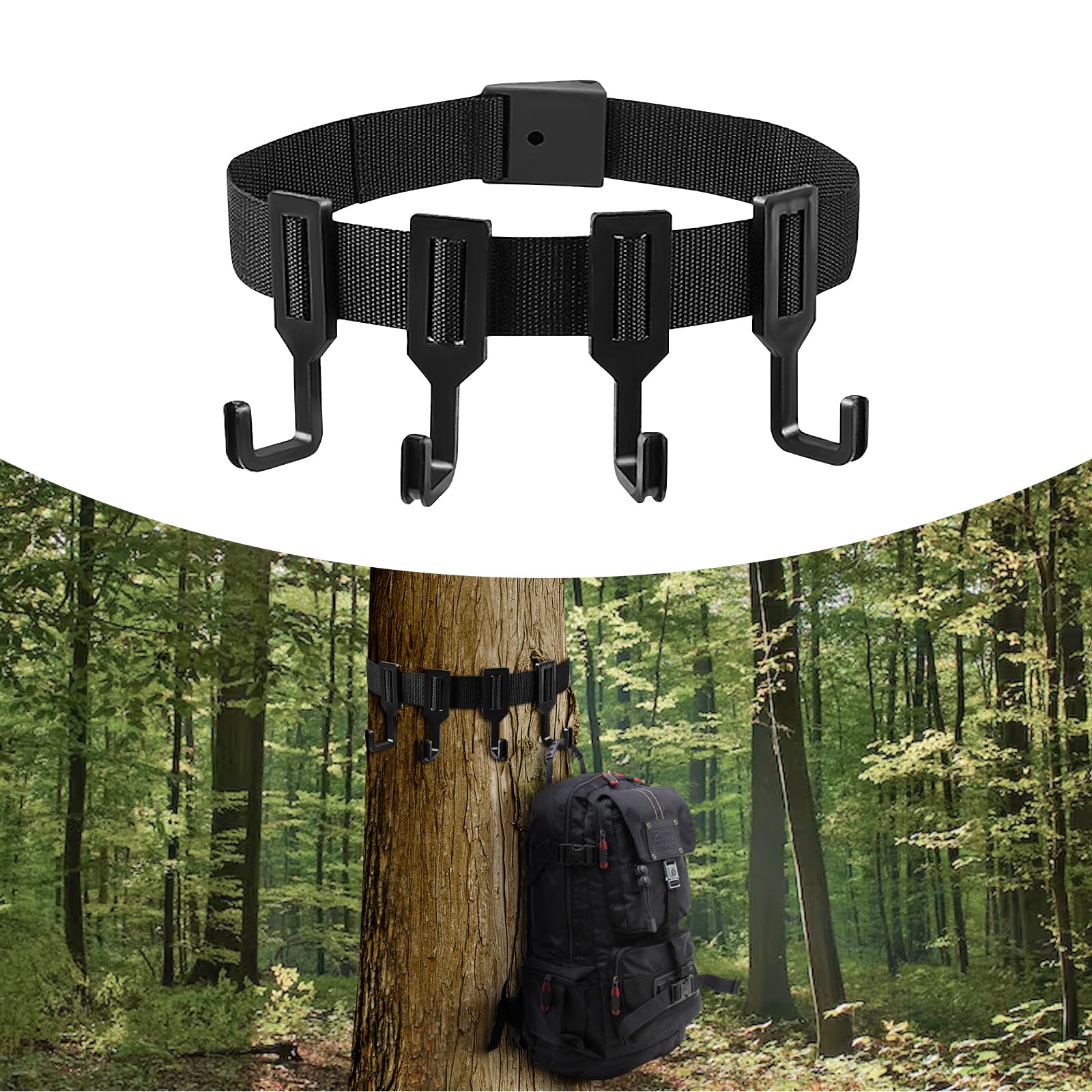 Treestand Strap Gear Hangers, desmontable árbol soporte arco durable arco caza Gear Strap con correa gruesa correa y 4 ganchos de plástico para escalada caza senderismo