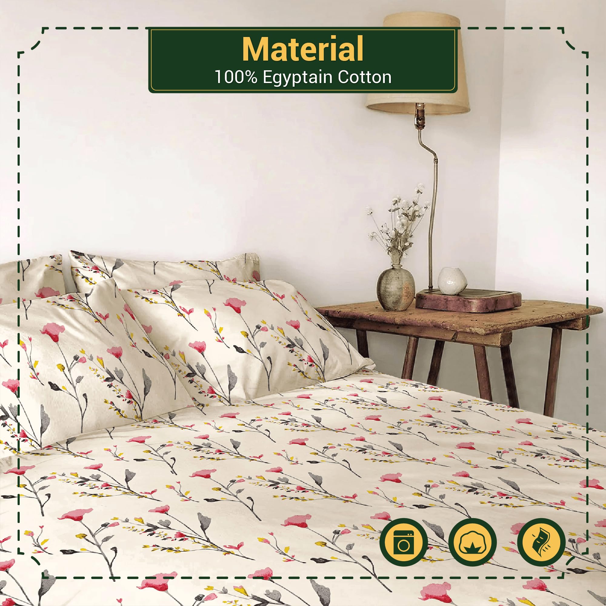 Shadow Sleep 3PCS King Size Duvet Cover Set Print 100% Egyptian Cotton 400 Thread Count Floral Printed Luxury Soft Bedding Breathable Hotel Quality Quilt Cover - Image 4