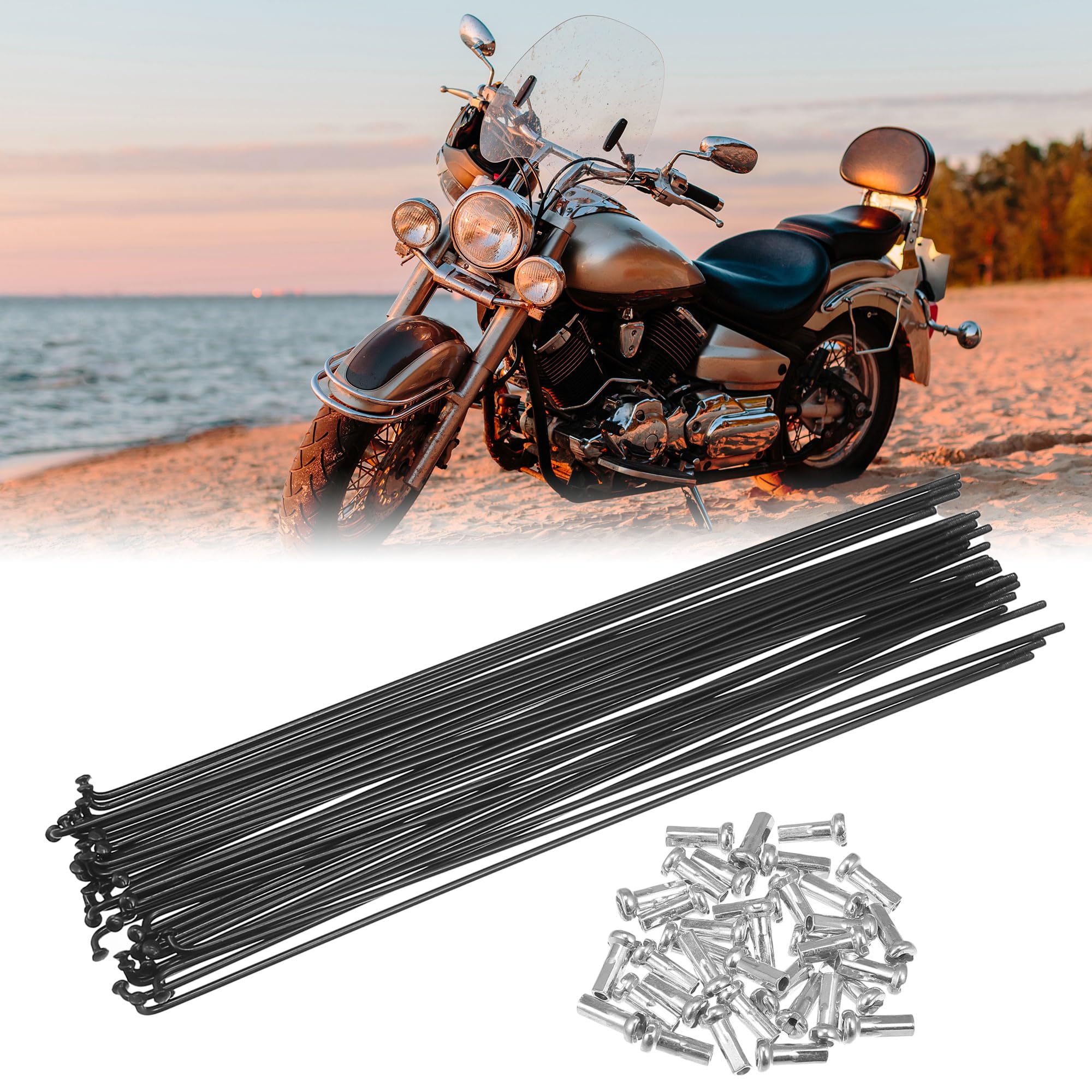 X AUTOHAUX 36pcs Bicycle Carbon Steel Spokes 14G 226mm with Nipples Black - Image 2