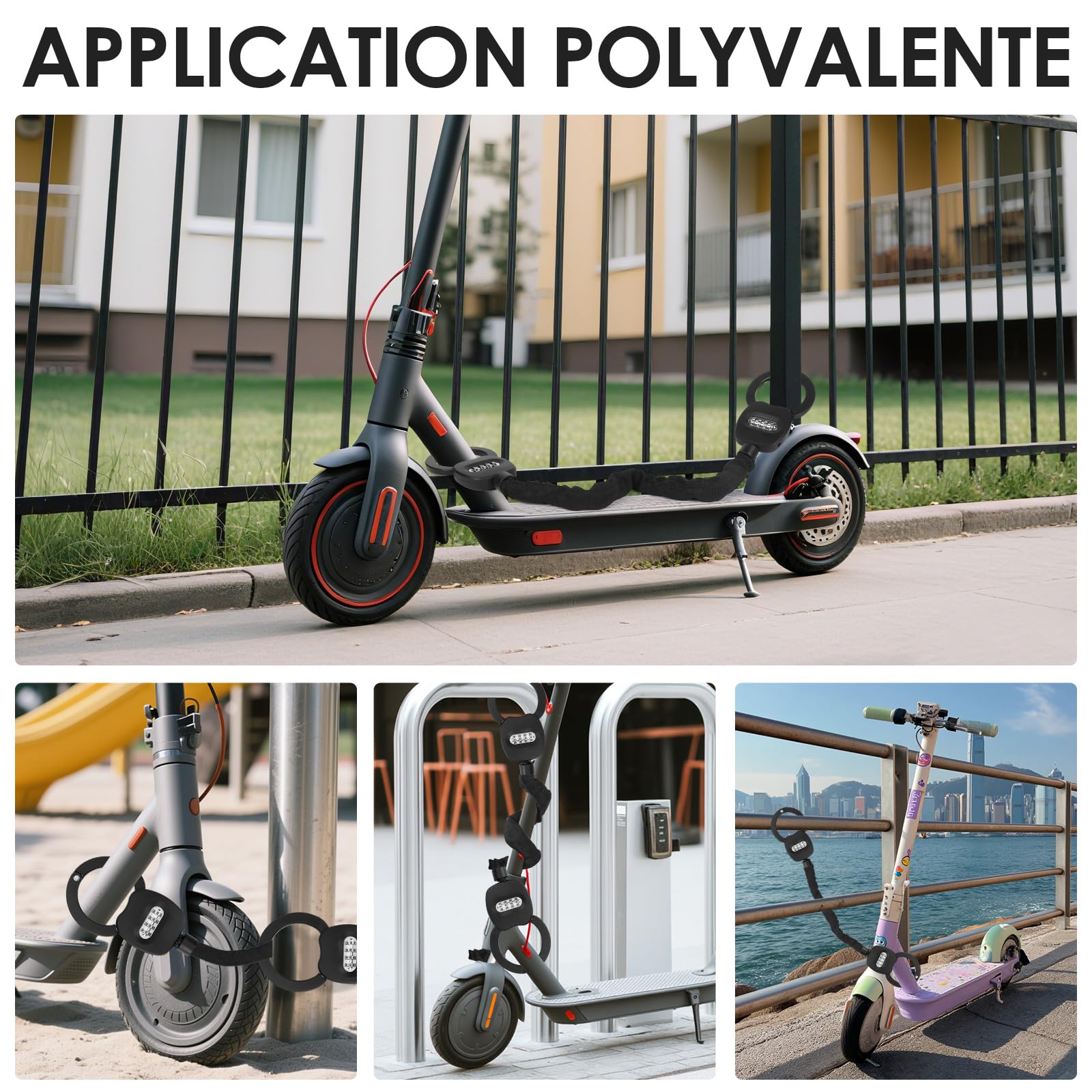 Antivol Trotinette Electrique, Cadenas avec Serrure à Code à 4 Chiffres, Compatible avec Trottinettes, Vélos, Poussettes, Bicyclette, Noir