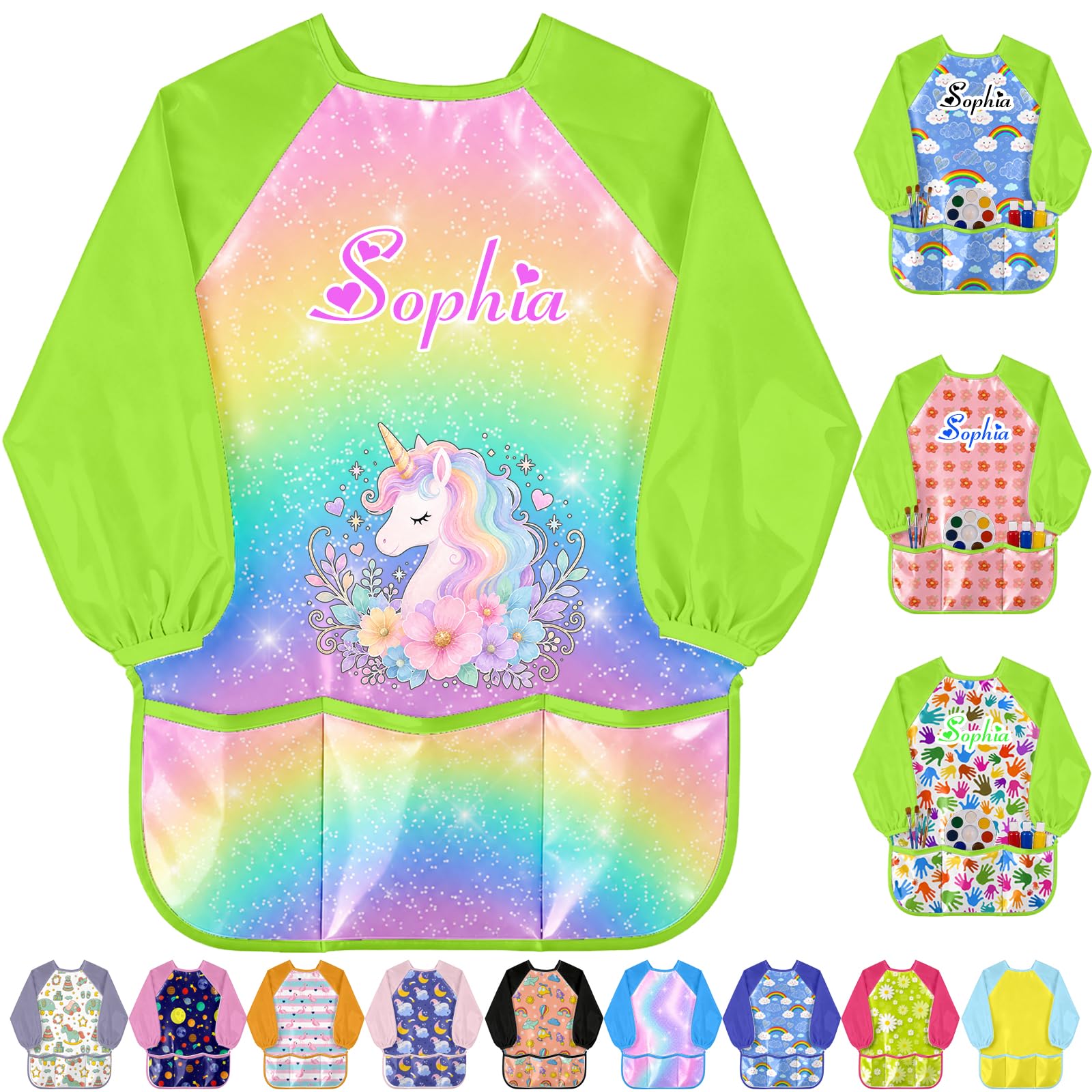Personalised Kids Art Smock Custom Name Waterproof Toddlers Painting Apron