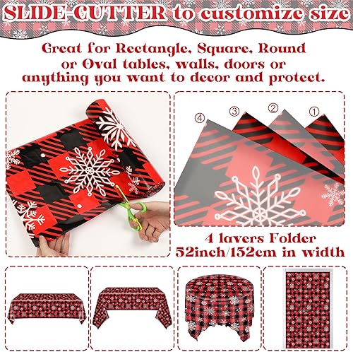 Miniatura 4 de Mantel largo en rollo para fiesta de Navidad, diseño de búfalo de Navidad, mantel de fiesta con diseño de copos de nieve blanco para fiestas