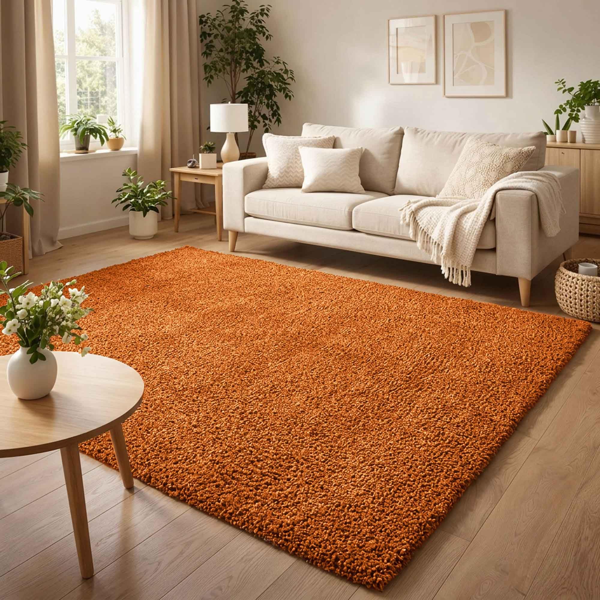 Ainsley Plain Soft Shaggy Modern Living Room Rug, Terracotta, 200x290cm — image 1