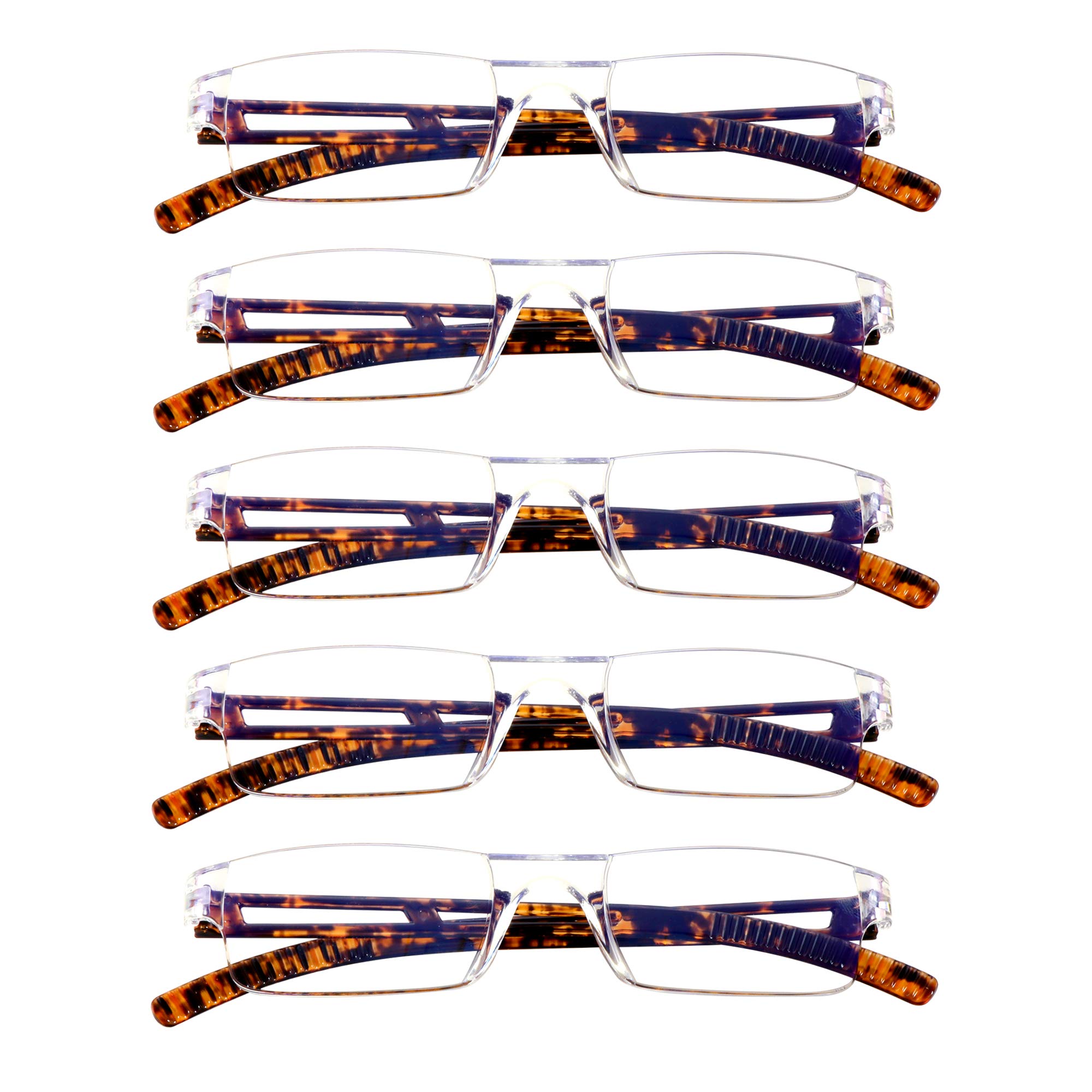 VisionGlobal Men's 5 Pairs Reading Glasses, Blue Light Blocking Glasses, Computer Reading Glasses, Fashion Square Eyewear Frame (Tortoise, 2.25 Magnification)