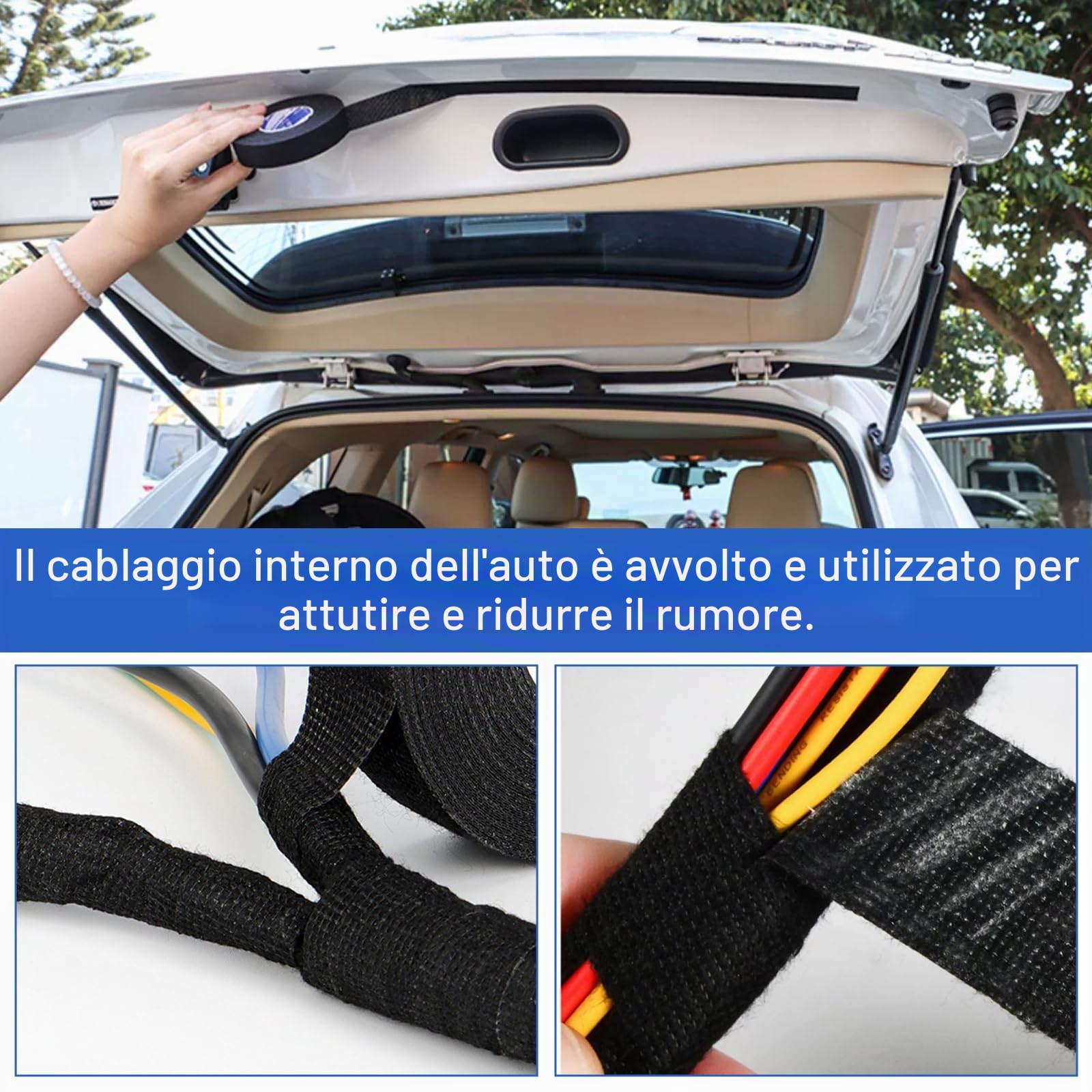 4 pezzi nastro in tessuto per auto nastro adesivo nastro isolante nero, Nastro in Industriale, Nastro Adesivo Telato Nero per Fili a Vista Auto, Moto e Cavi (19mm x 15m/15mm x 15m)