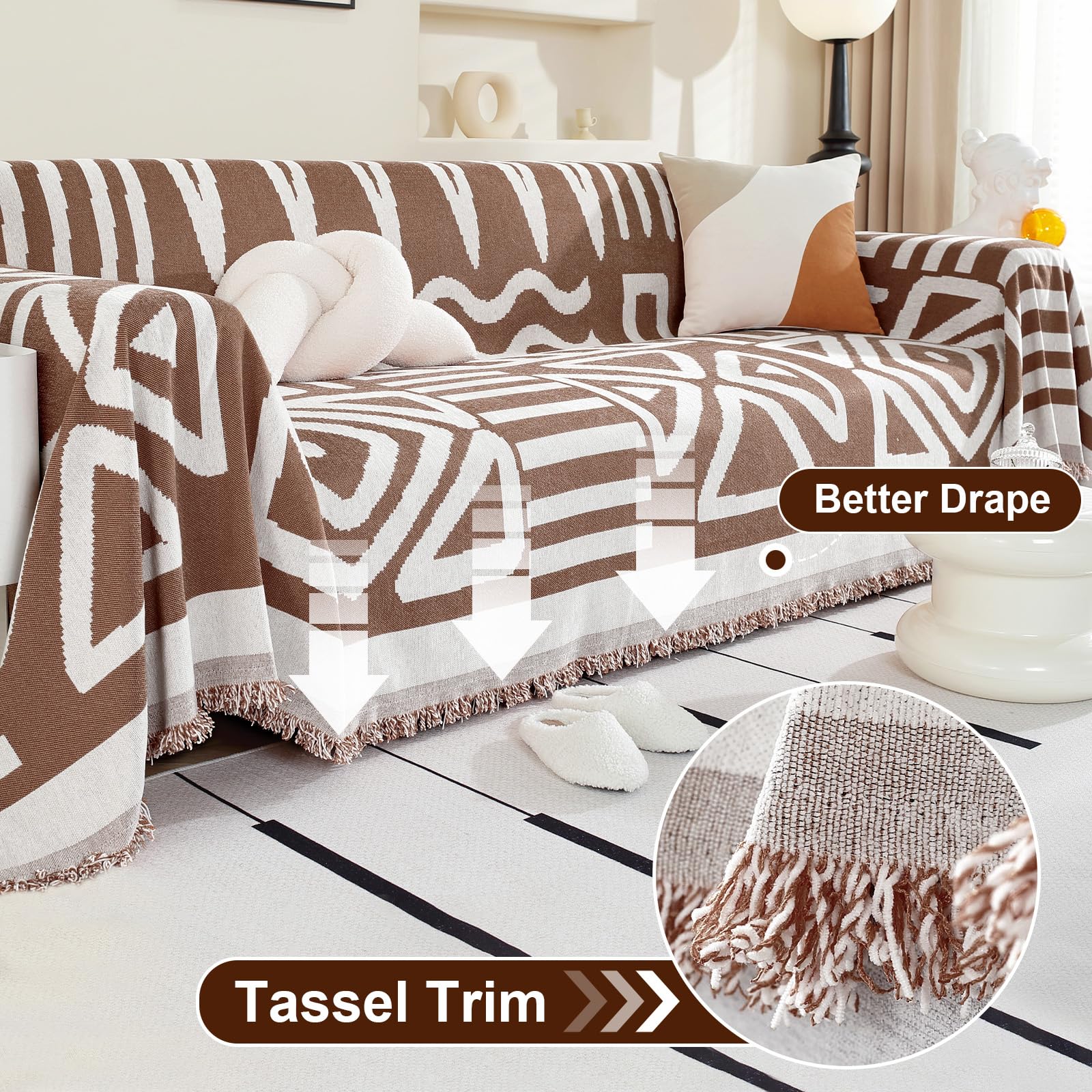 Boho Sofa Cover 3 Seater, Chenille Couch Cover for Corner Sofa Washable Sofa Slipcover - Image 3
