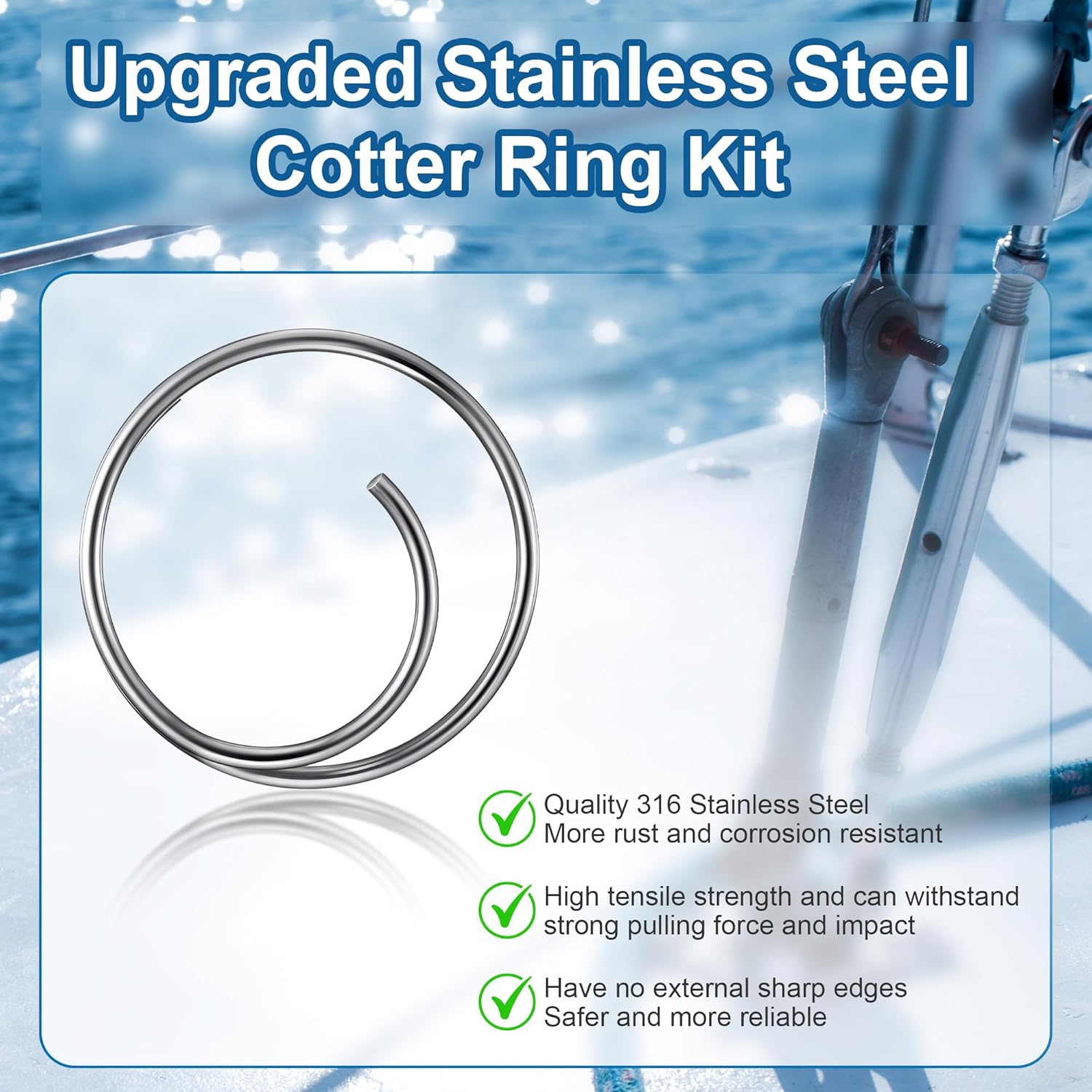 66 Pcs 5 Sizes Stainless Steel Cotter Ring Kit, Durable 316 Stainless Steel Cotter Pins Secure Popular Sizes of Clevis Pins, Upgraded Marine Hardware for Hitch Pin Lock Systems