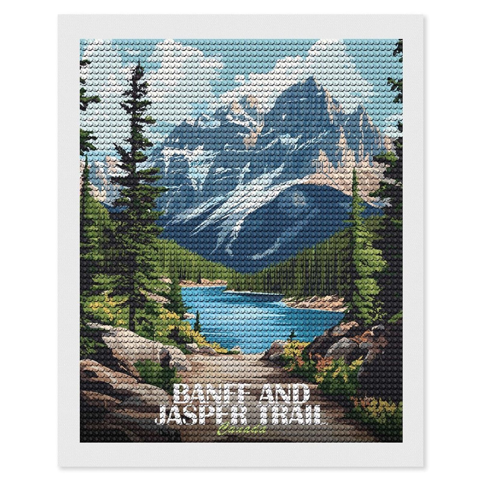 Junmoney Banff and Jasper Trail Canada Round Drill Diamond Painting 16"x20", Satisfying Creative Project, Complete Accessories, Printed Canvas
