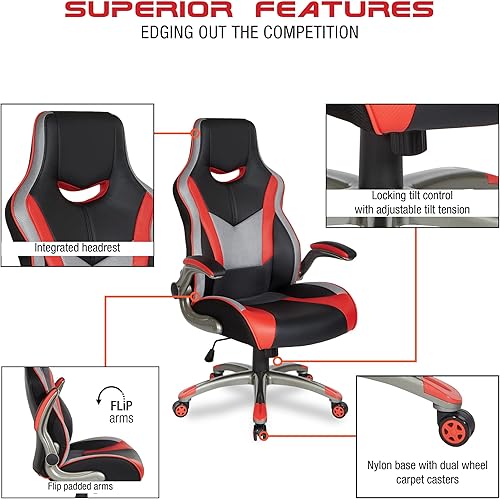 Miniatura 4 de OSP Home Furnishings Uplink Silla ergonómica ajustable de piel sintética con respaldo alto y asiento de resorte en espiral grueso y brazos abatibles