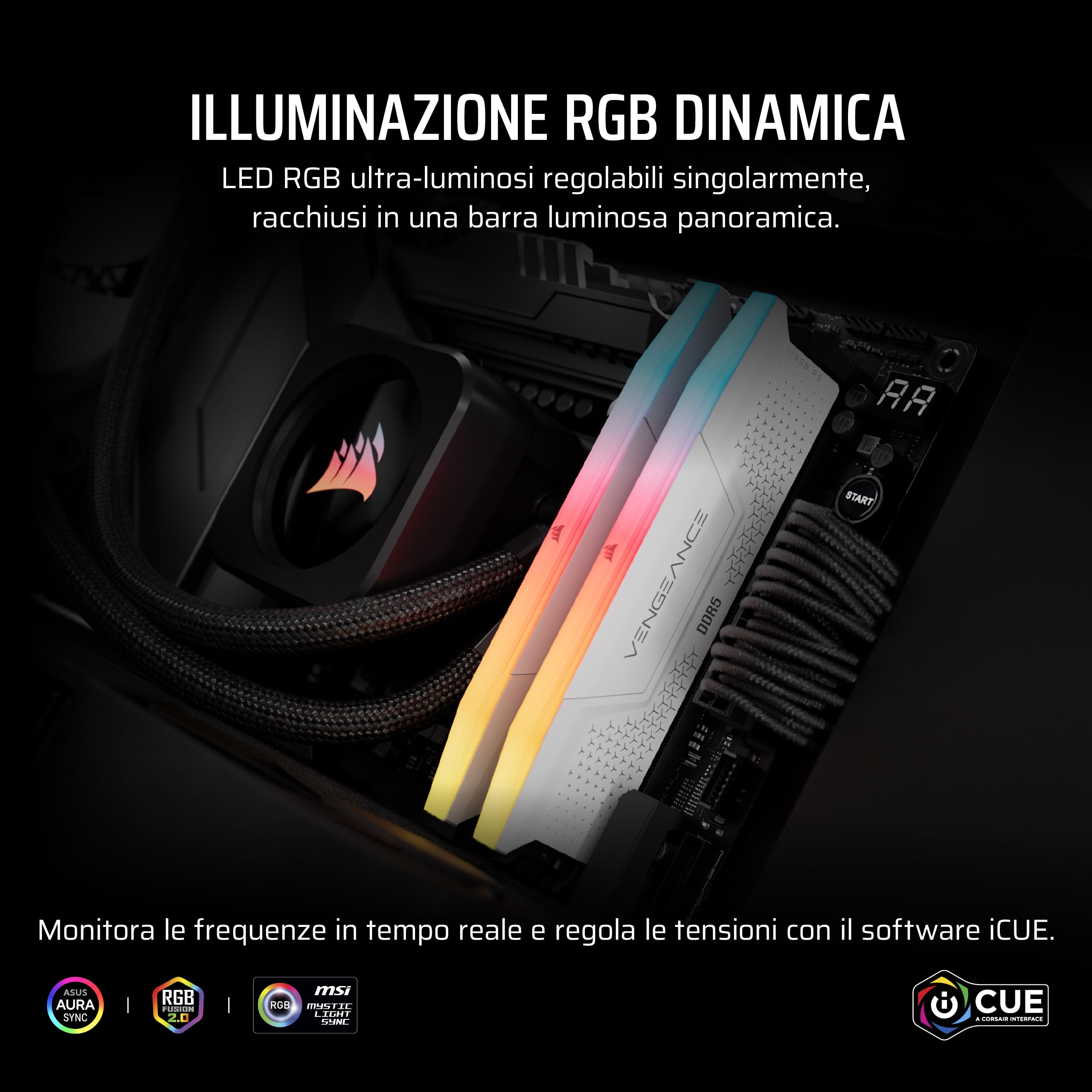 CORSAIR VENGEANCE RGB RS DDR5 16GB (2 x 8GB) Fino a 6000MHz AMD INTEL RAM | Memoria Per Computer Desktop, Compatibile con AMD EXPO e Intel XMP 3.0, CL36, Bianco, CMG16GX5M2E6000Z36W