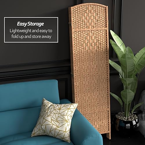 Miniatura 31 de Divisor de ambiente resistente de 6 pies, pantalla de privacidad plegable de fibra de ratán con patrón de diamante, Madera, Natural Natural,Mocha