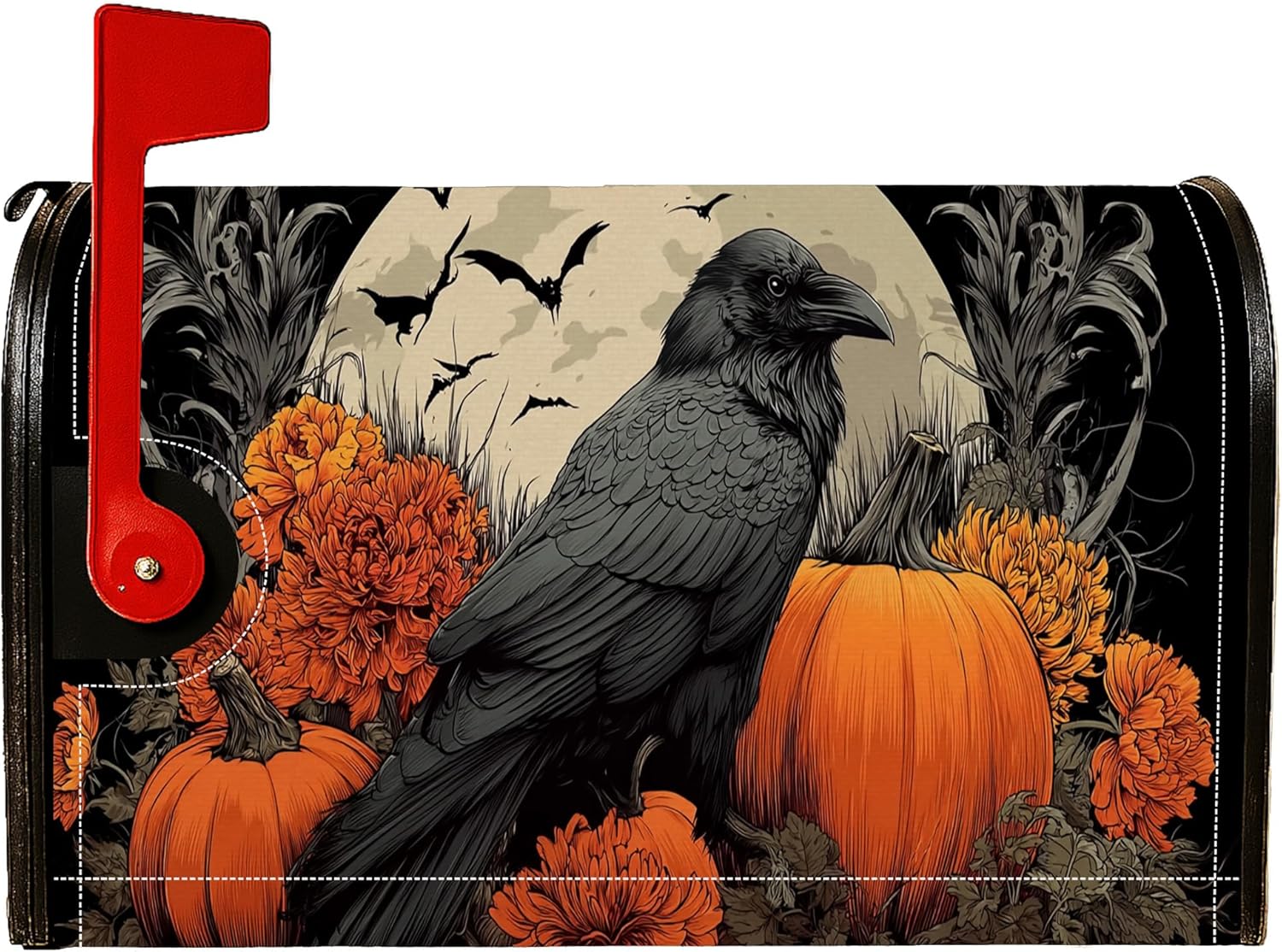 Crow Magnetic Mailbox Covers, Halloween Gothic Pumpkin Flower Halloween Black Letter Box Cover for Outside Yard Decor 21x25.5 Inch