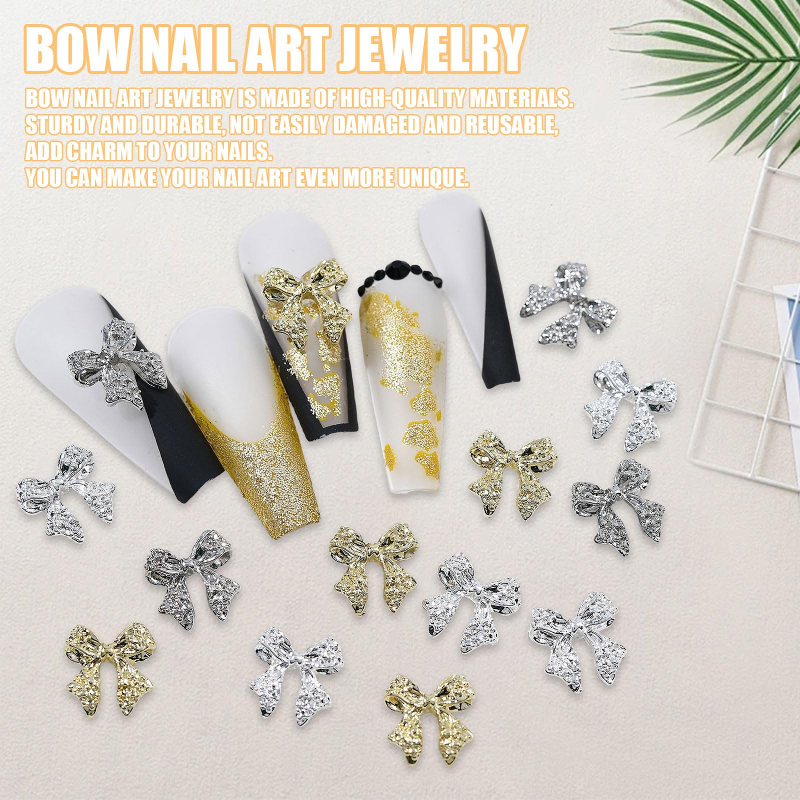 OTKARXUS Bow Nail Charms,30PCS Gold Silver Metal Nail Art Bows,Bowknot Bow Tie Nail Gems Alloy Nail Art Decorations Supplies for Women Girls Manicure Design DIY Crafts (D Gold & Silver) - Image 3