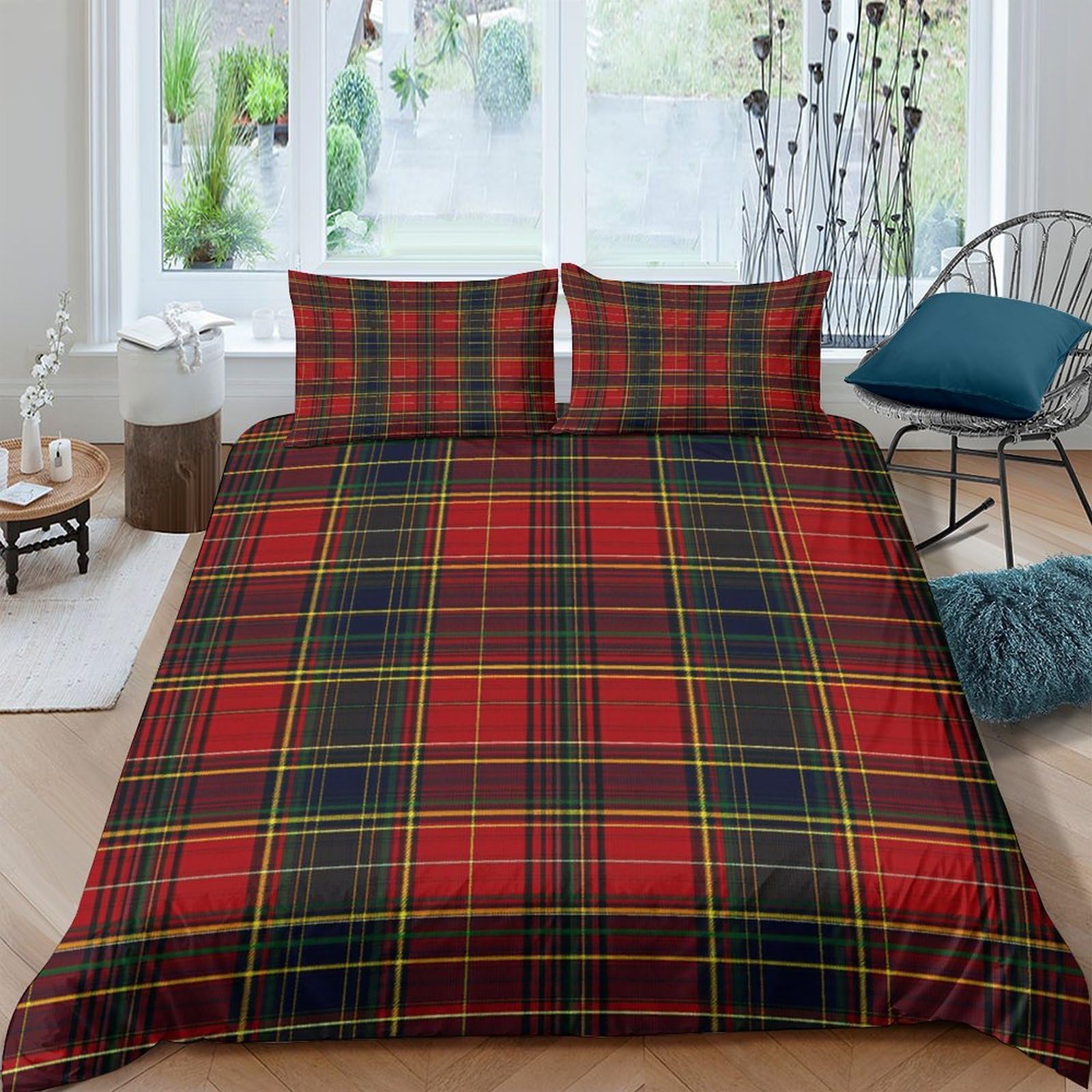 Ctjqhvkz Style-5 3D Printed Red Tartan Fitted Sheet Microfiber Soft Plaid Bed Cover For Bedroom Guest Room Dorm Mattress Protection Decor Single（135X200cm）