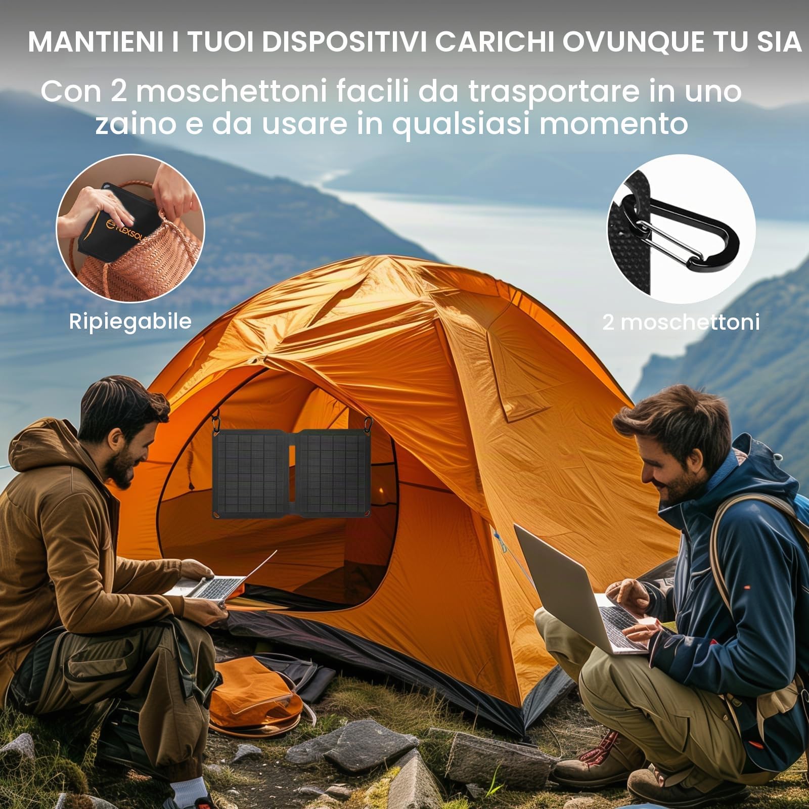 FlexSolar Caricatore solare pieghevole da 10 W, con porta USB A da 5 V/2 A, IP67, impermeabile ETFE per iPhone, Android, orologio da polso, fotocamera e altro ancora