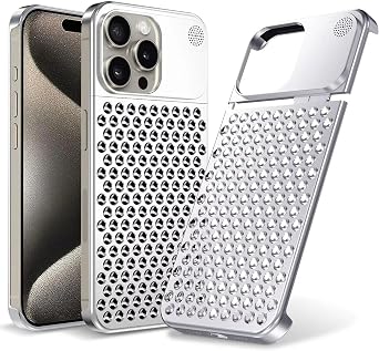 Frameless Case for iPhone 16 Pro Max/16 Pro/16, Aviation Aluminum Alloy Full Metal Ultra-Lightweight Sleek Minimalist Hollow Heat Dissipation Design Aromatherapy Case Silver, 16 Pro