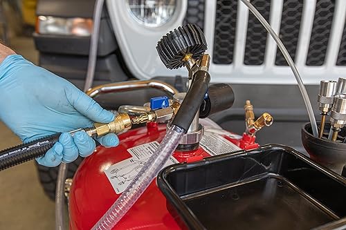 Miniatura 6 de Lincoln 3637 tanque de 25 galones neumático portátil autoevacuante para fluidos, operado por aire comprimido Venturi, regulador incorporado, bandeja