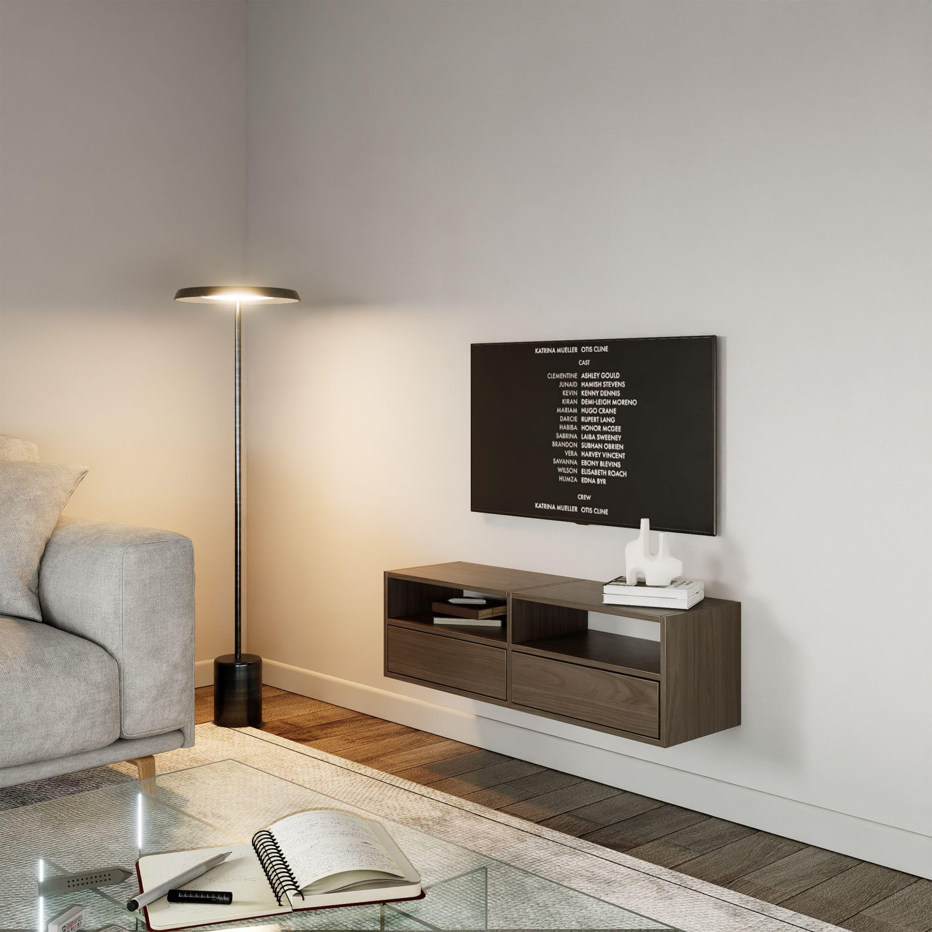 Selsey TV Lowboard - Farbe Wisconsin-Walnuss Moderne Fernseher Kommode 100 x 30 x 30 cm (BxTxH) TV Unterschrank für Wohnzimmer Schrank mit Klappen Push to Open Lowboard Hängend TV Cabinet Wandmontage