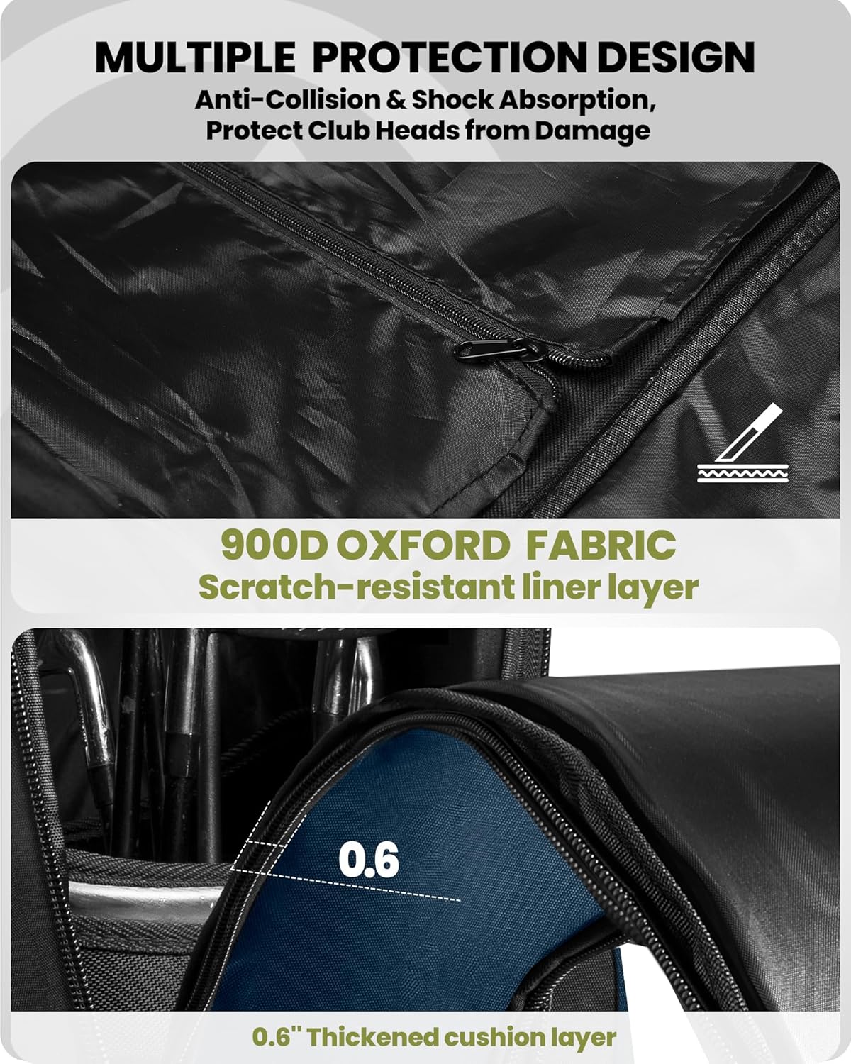 OutdoorMaster Padded Golf Travel Bag with Reinforced Wheels, 900D Heavy Duty Oxford Wear-Resistant and Waterproof Golf Travel Case, Soft-Sided Golf Club Bag, Shoes and Accessories Compartment