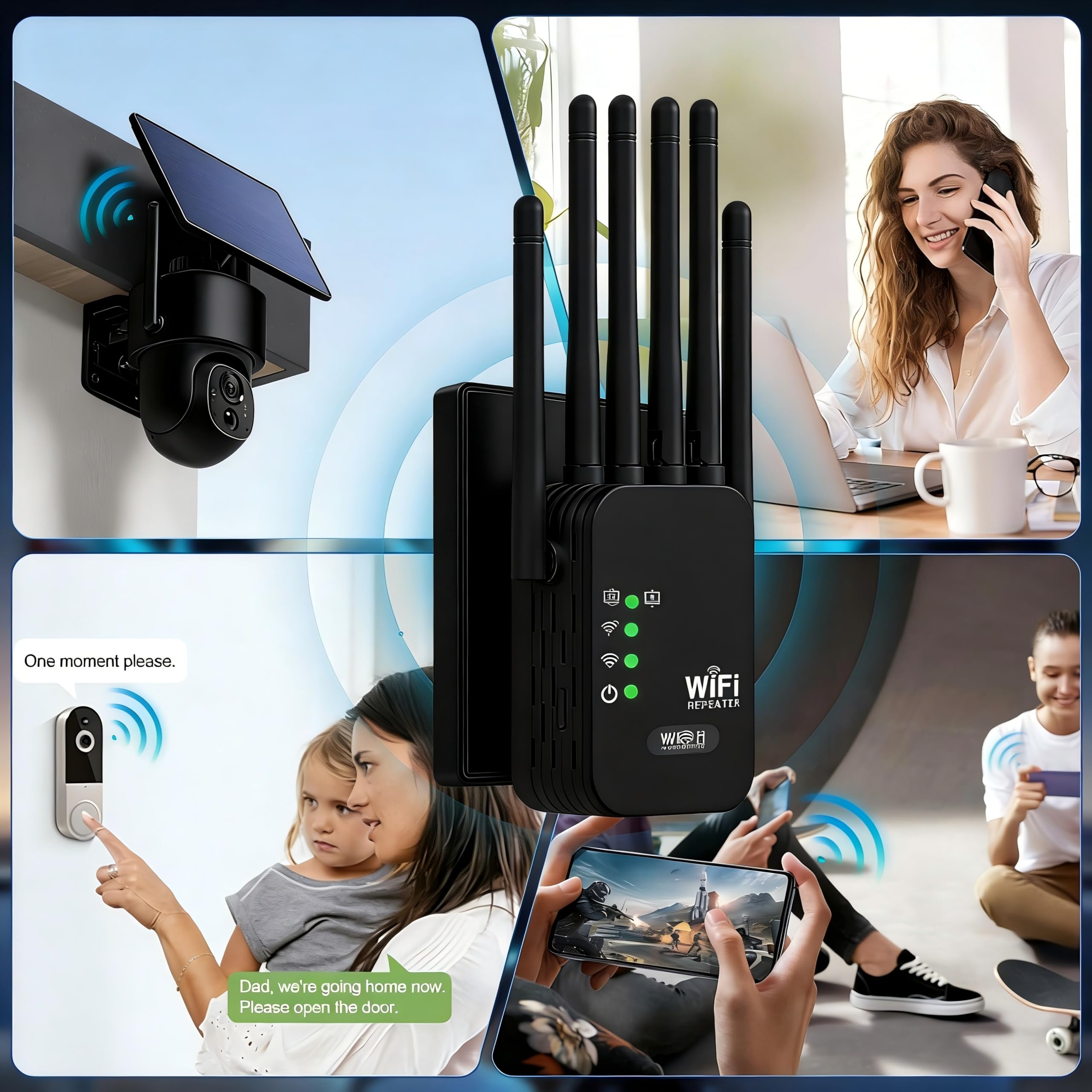 Répéteur WiFi Puissant, 1200M Amplificateur WiFi de dernière Technologie avec6 antennes Couvrant Une superficie de11000m²,2 Ports LAN,répéteur WiFi pour la Maison et Le Bureau(Noir)
