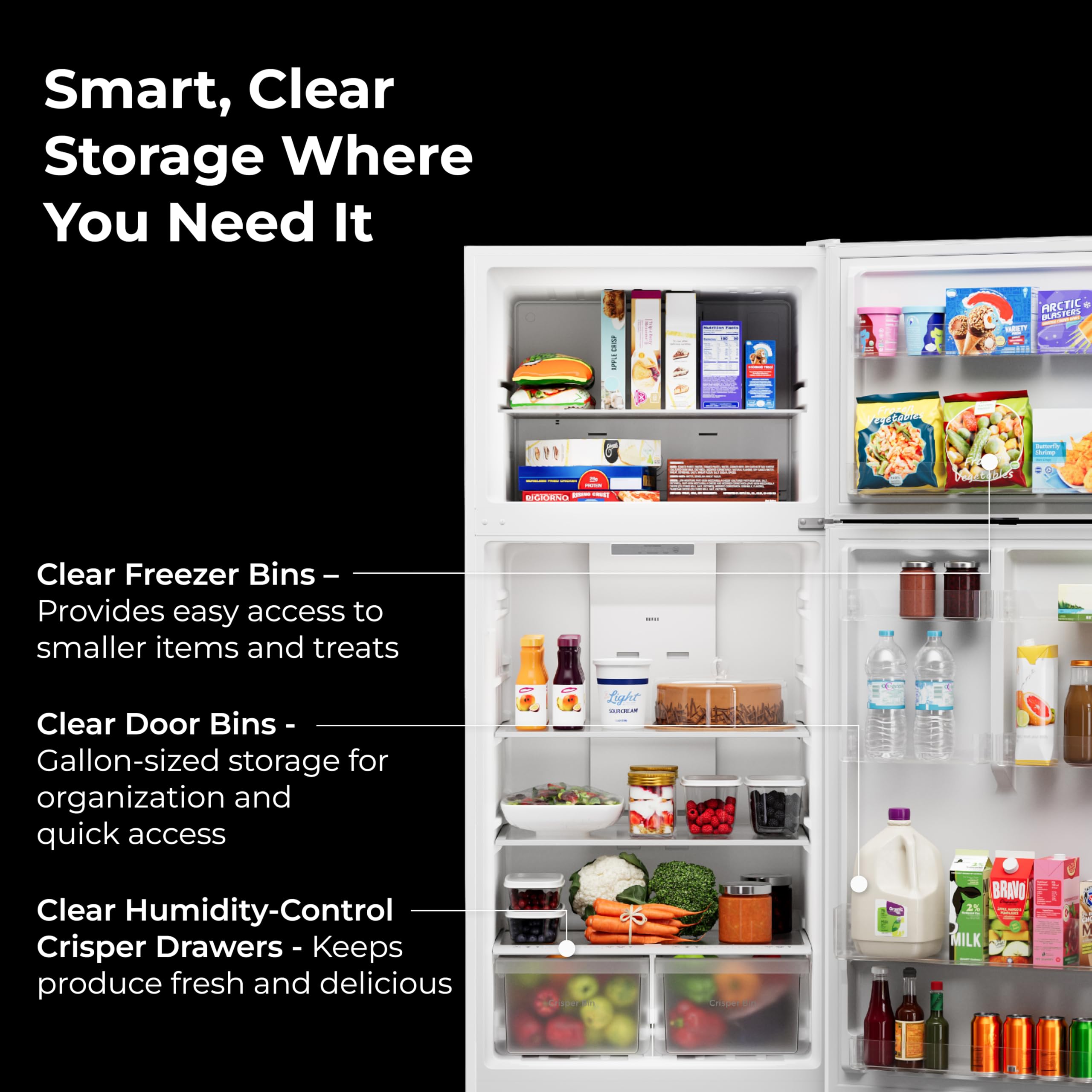 Kenmore 30" Top Mount Refrigerator With Freezer - Adjustable Shelving, Humidity-Controlled Crispers, LED Lighting, Energy Star Certified, Garage Ready, 20.2 Cu. Ft. Capacity - White on Fridge.com - View 6