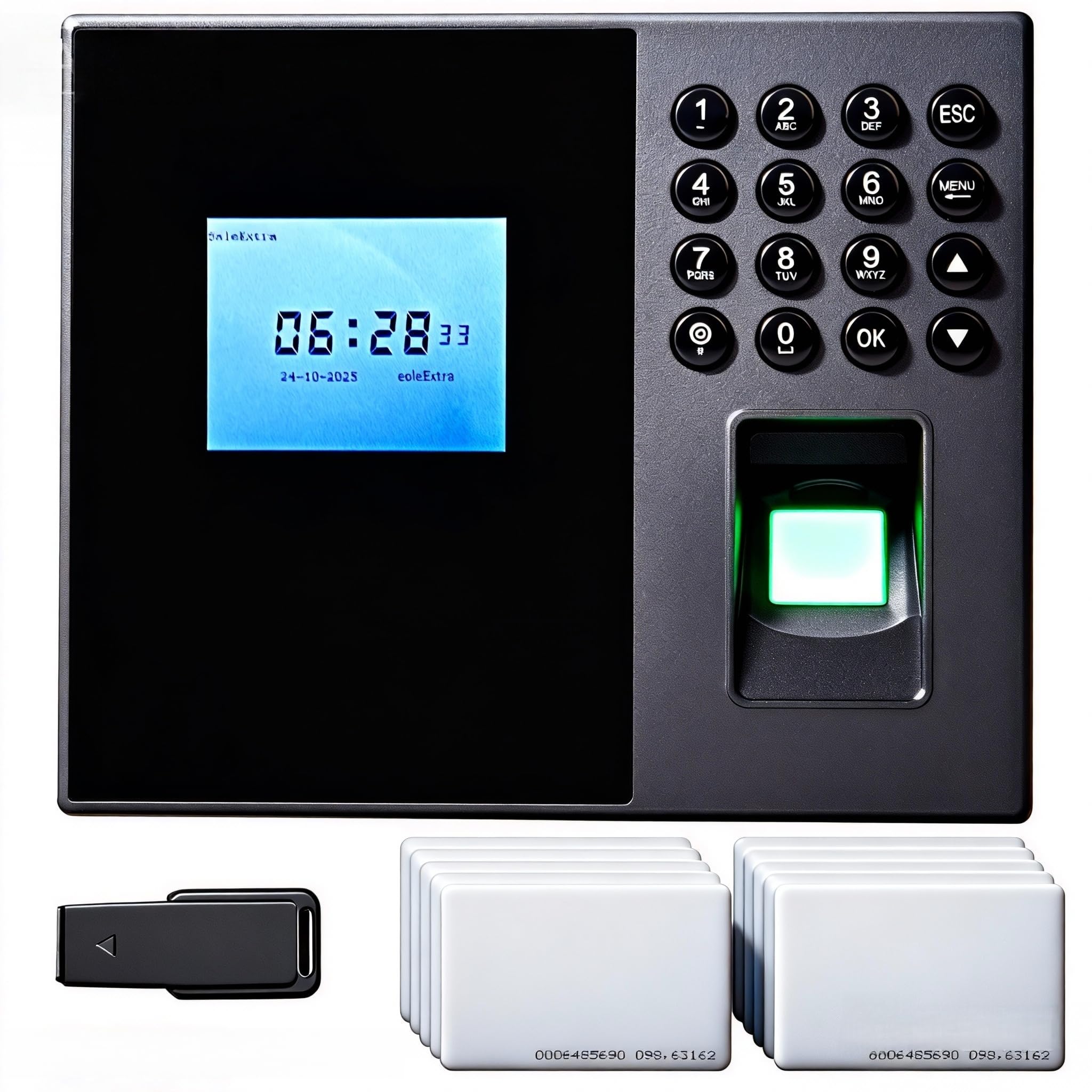 Clocking in Machine for Employees Small Business-Fingerprint, 10 RFID and PIN Biometric Time Clock, Office Punch Clock, with U-Disk (0 Monthly Fees)