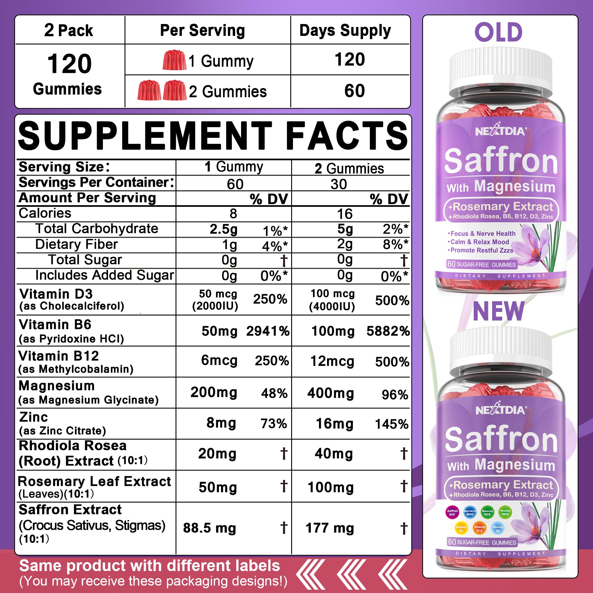 Happy Saffron Supplements Gummies - 4 Months Supply, Saffron Extract — Amazon image 2