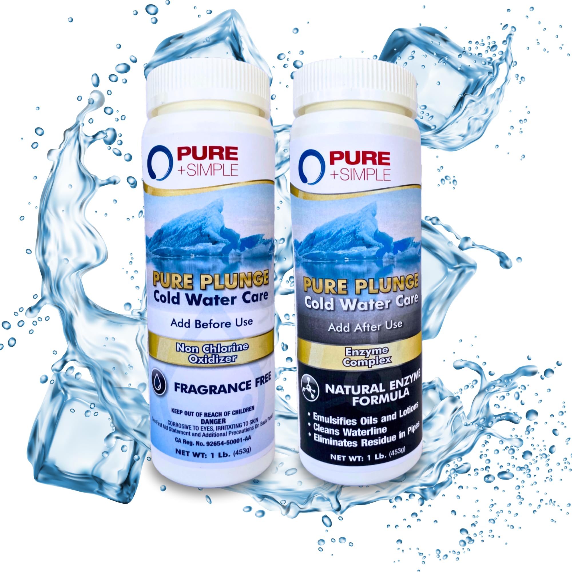 Pure Plunge Cold Water Care | Oxidizer & Enzyme Cleaner Pack | 2-Step Treatment for Ice Plunge Tubs & Ice Baths | Fragrance-Free, Clear, Fresh Water |