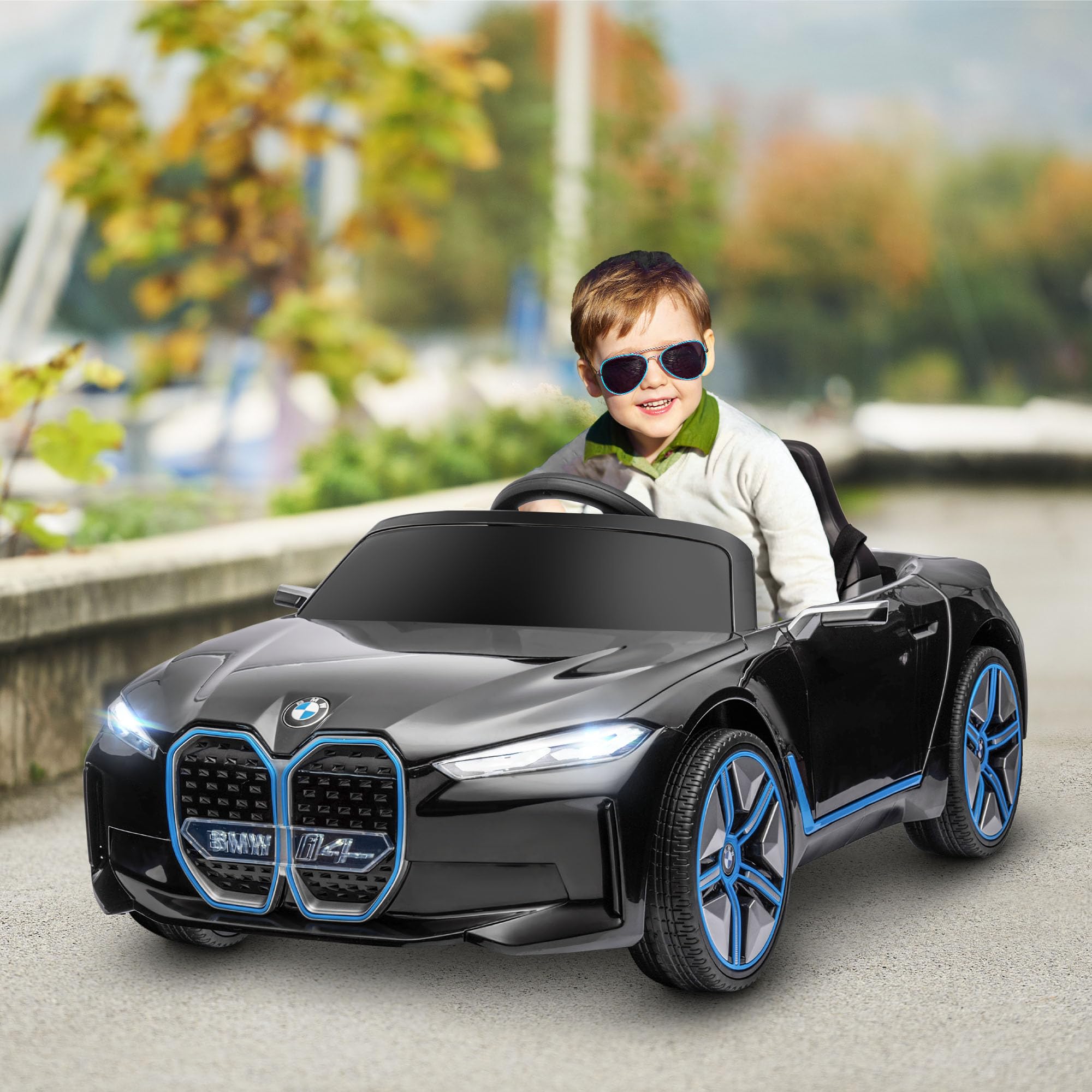 HOMCOM Voiture Électrique Enfants Licence BMW I4 12V 3-5 km/h Noir | Voiture à Batterie, Véhicule Électrique, Télécommande, MP3 Musique, Affichage, Lumières, Ceinture de Sécurité