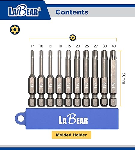 Miniatura 7 de LABEAR - Juego de puntas TORX a prueba de manipulaciones, 10 piezas TORX Juego de puntas de destornillador de seguridad TORX de 6 puntos, acero S2,