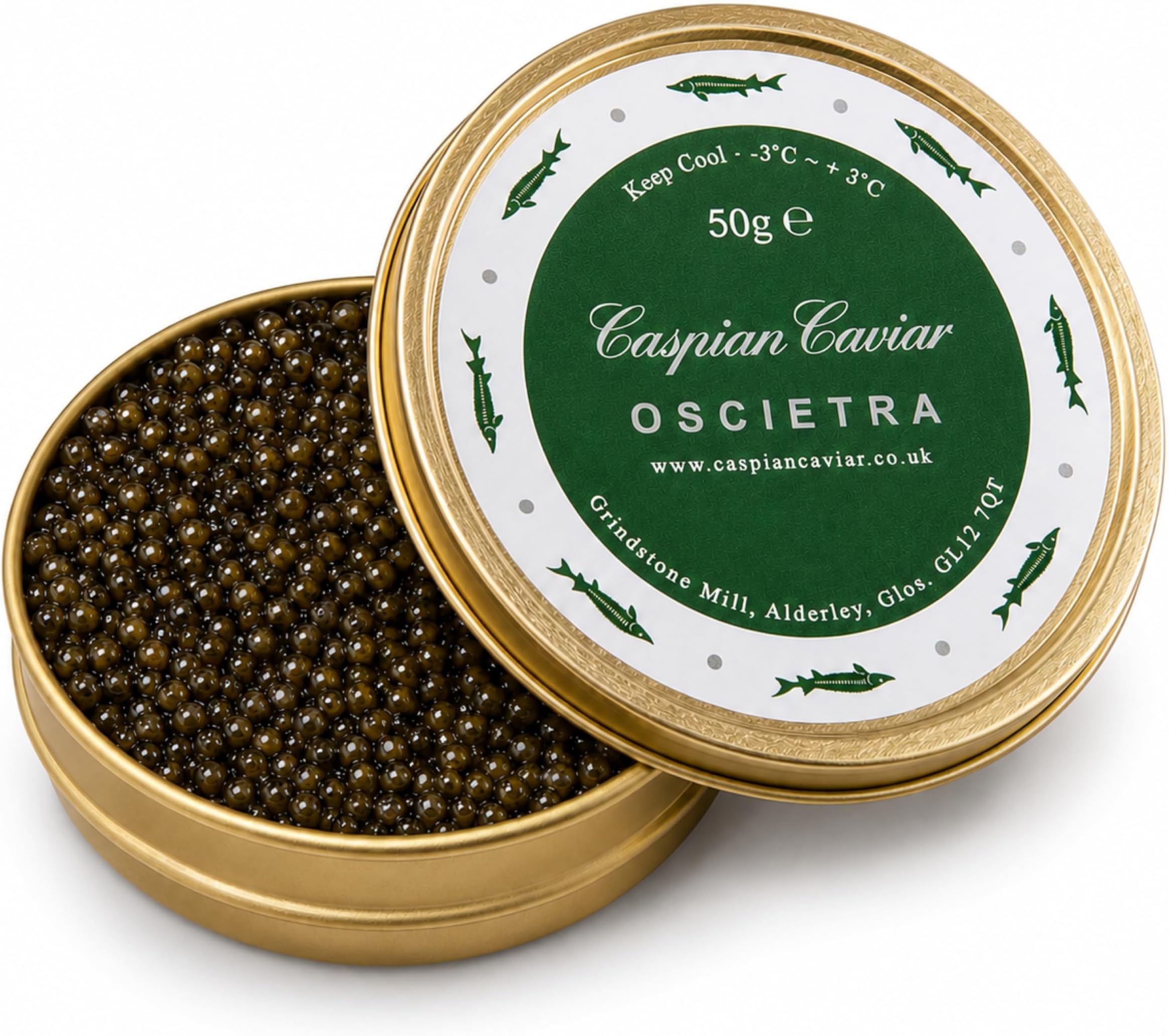 Caspian Caviar Oscietra Caviar 50g | Premium Malossol Golden Brown Pearls | Rich Buttery & Nutty Flavour | Perfect for Food Lovers & Gourmets | Responsibly Farmed in Italy