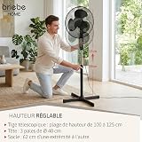 briebe Ventilateur sur Pied Silencieux, Télécommande, Minuterie jusqu'à 7,5 Heures, Oscillation 80º, 3 Modes de Fonctionnement, 3 Vitesses, Hauteur Réglable 100-125cm, Ø 40cm, Noir - 6
