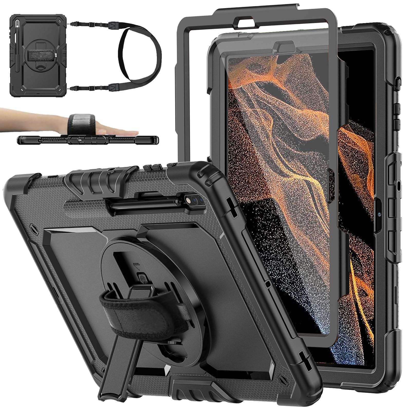 BASE MALL Case for Samsung Galaxy Tab S8 Plus 2022/S7 FE/S7 Plus 5G 12.4-inch Tablet Case Protective [with Screen Protector], Rotatable Kickstand, S