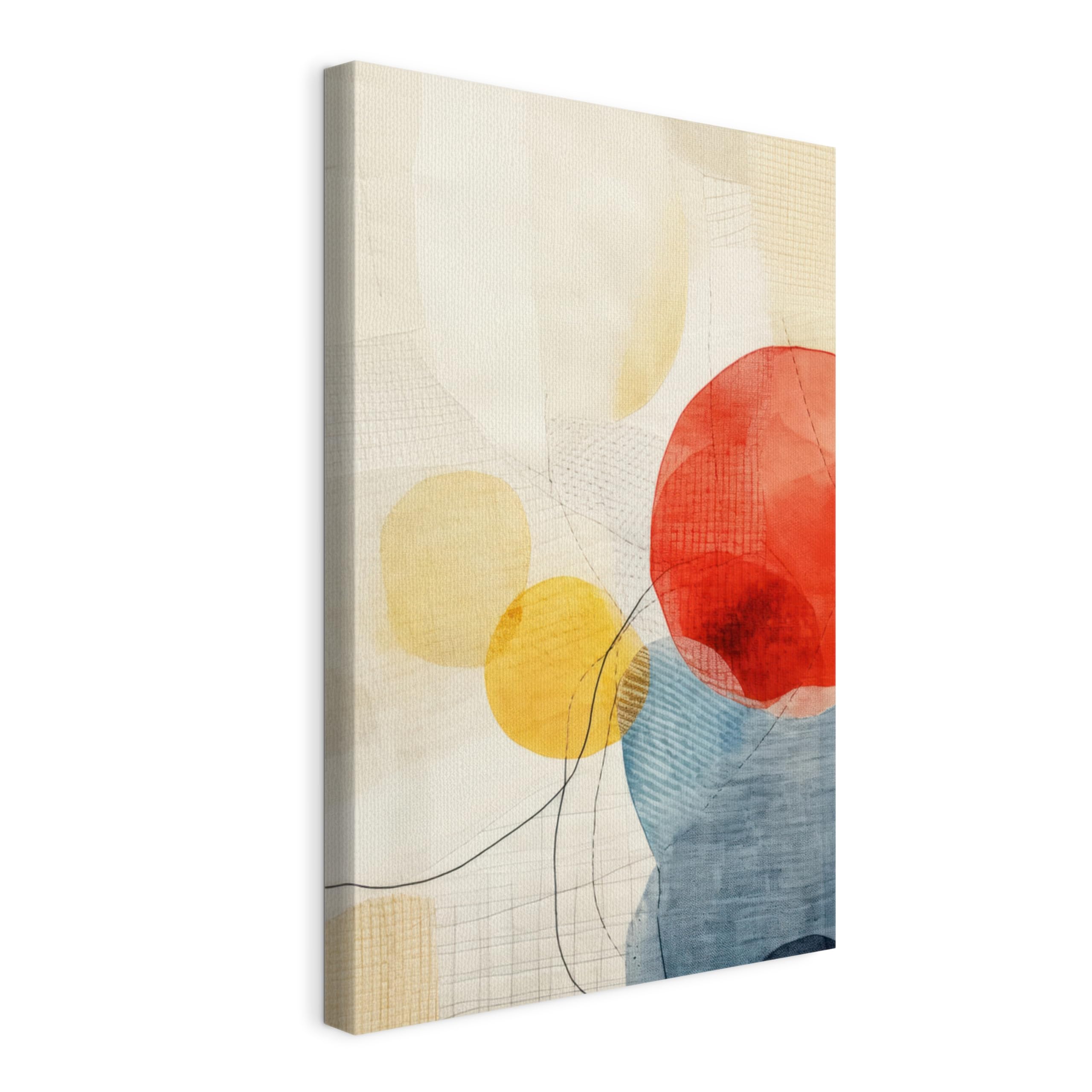 WALLERO Cuadro en lienzo Boho círculos y bocetado líneas – Decoración de pared moderna e impresión artística | Cuadro para salón dormitorio cocina recibidor 40x60 cm