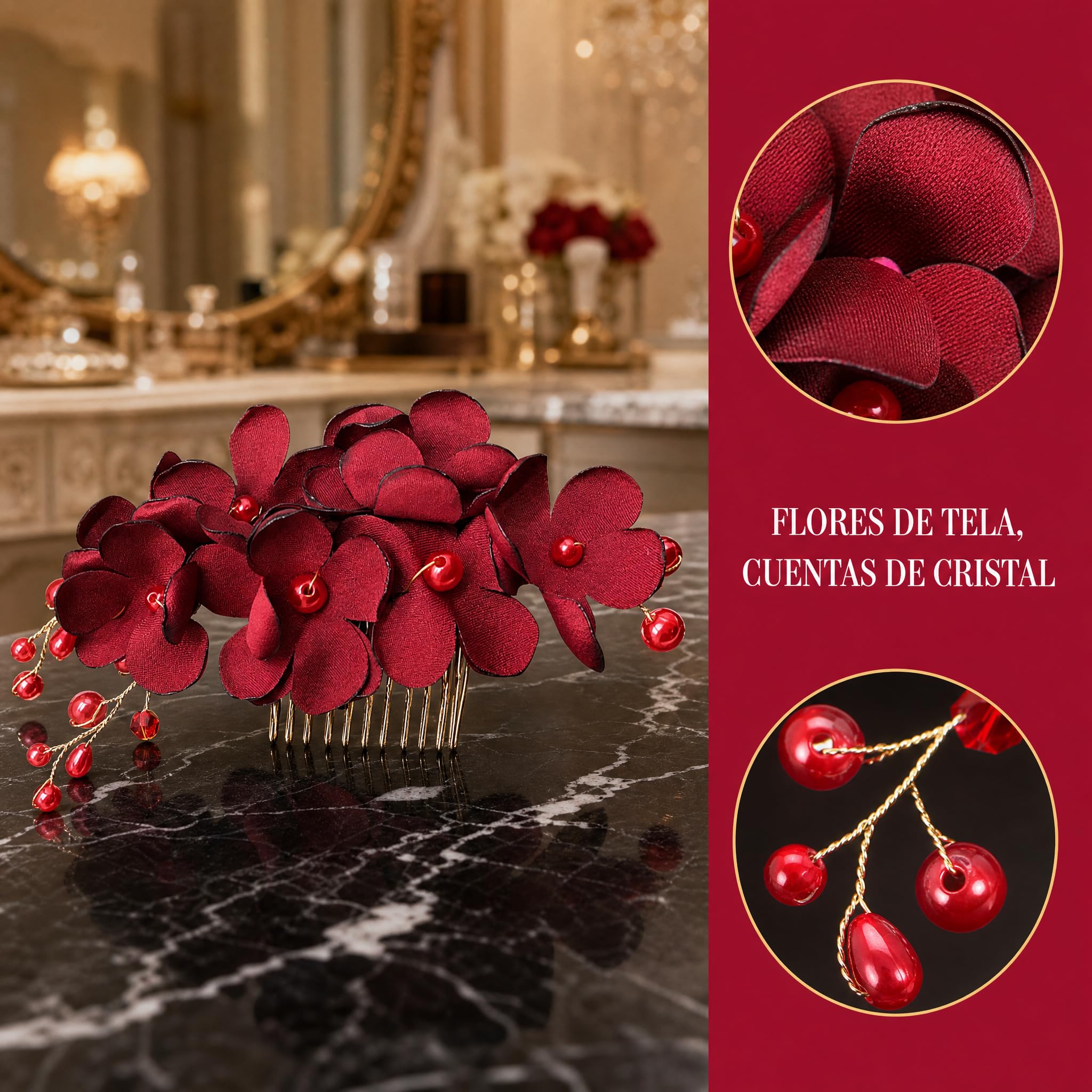 Beavorty Peinetas Para El Pelo Nupciales Con Flores Rojas Peine Lateral Ligero Accesorio Para Novias Damas De En Bodas Eventos