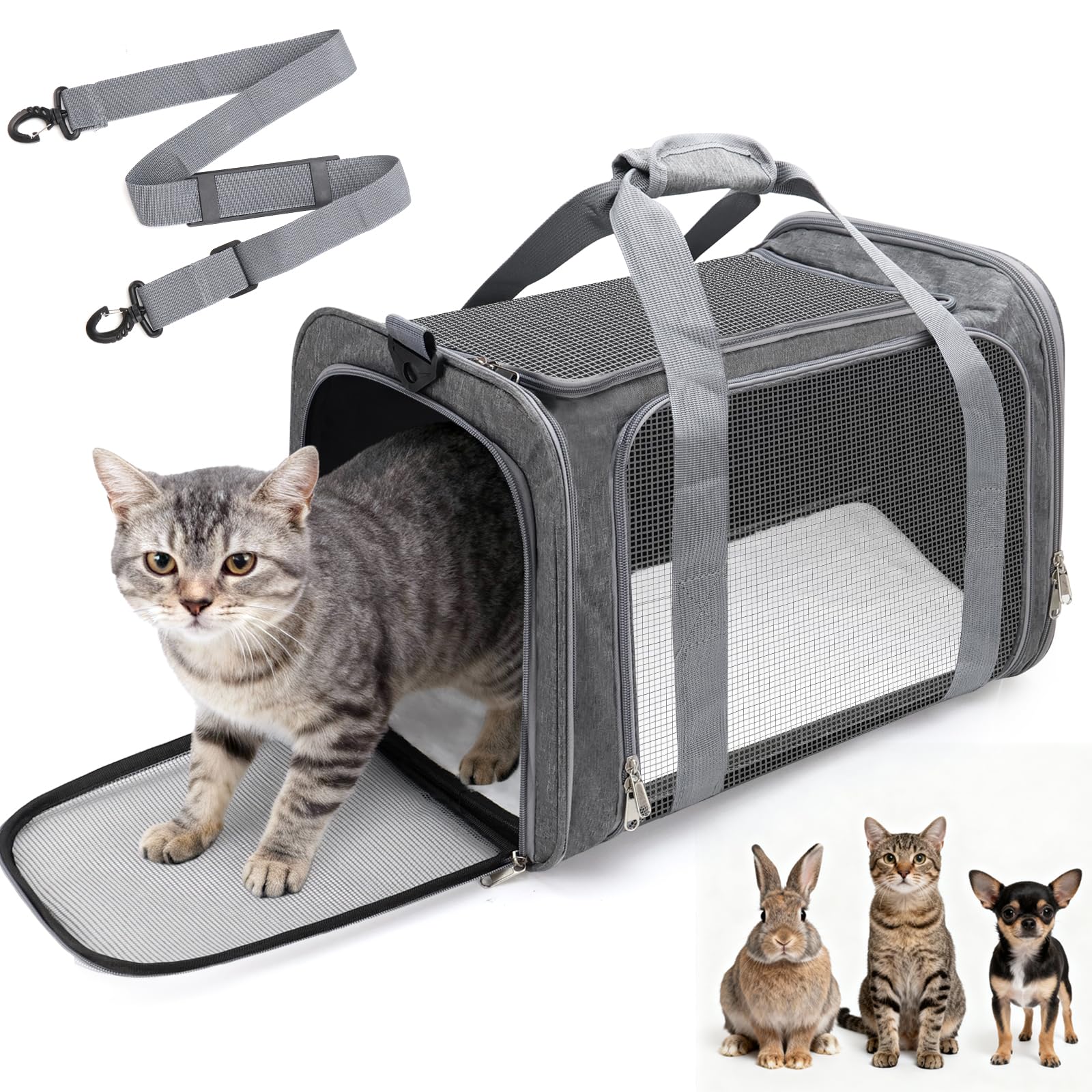 Zavothy Transporttas voor katten en honden, ademende en opvouwbare transporttas, kattentransportbox met verstelbare schouderriem, afneembare pluche matras, S, beige