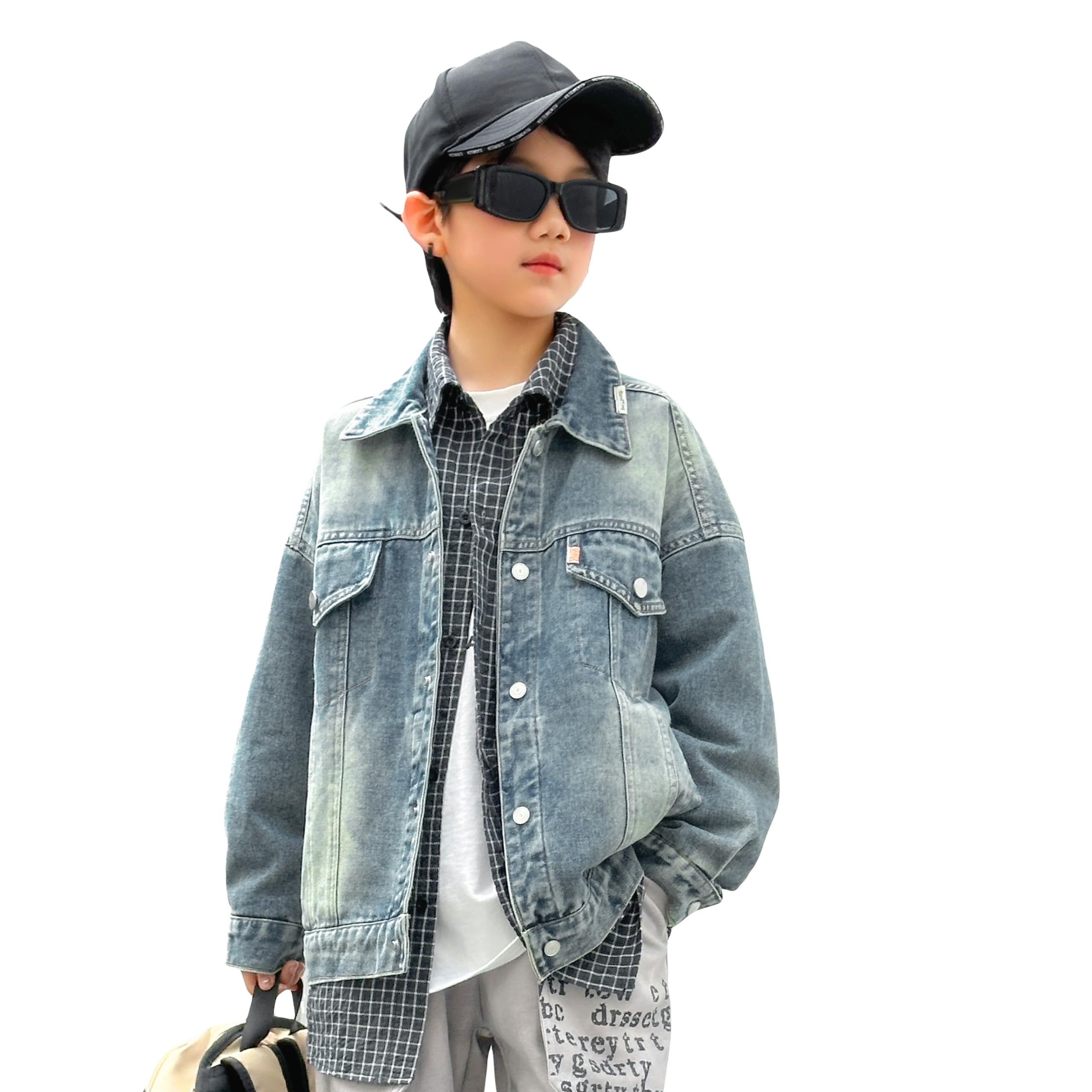 Rolanko Veste en Jean pour Garçons, Denim Blousons de Délavé à Boutons Manteau en Jean pour Enfants