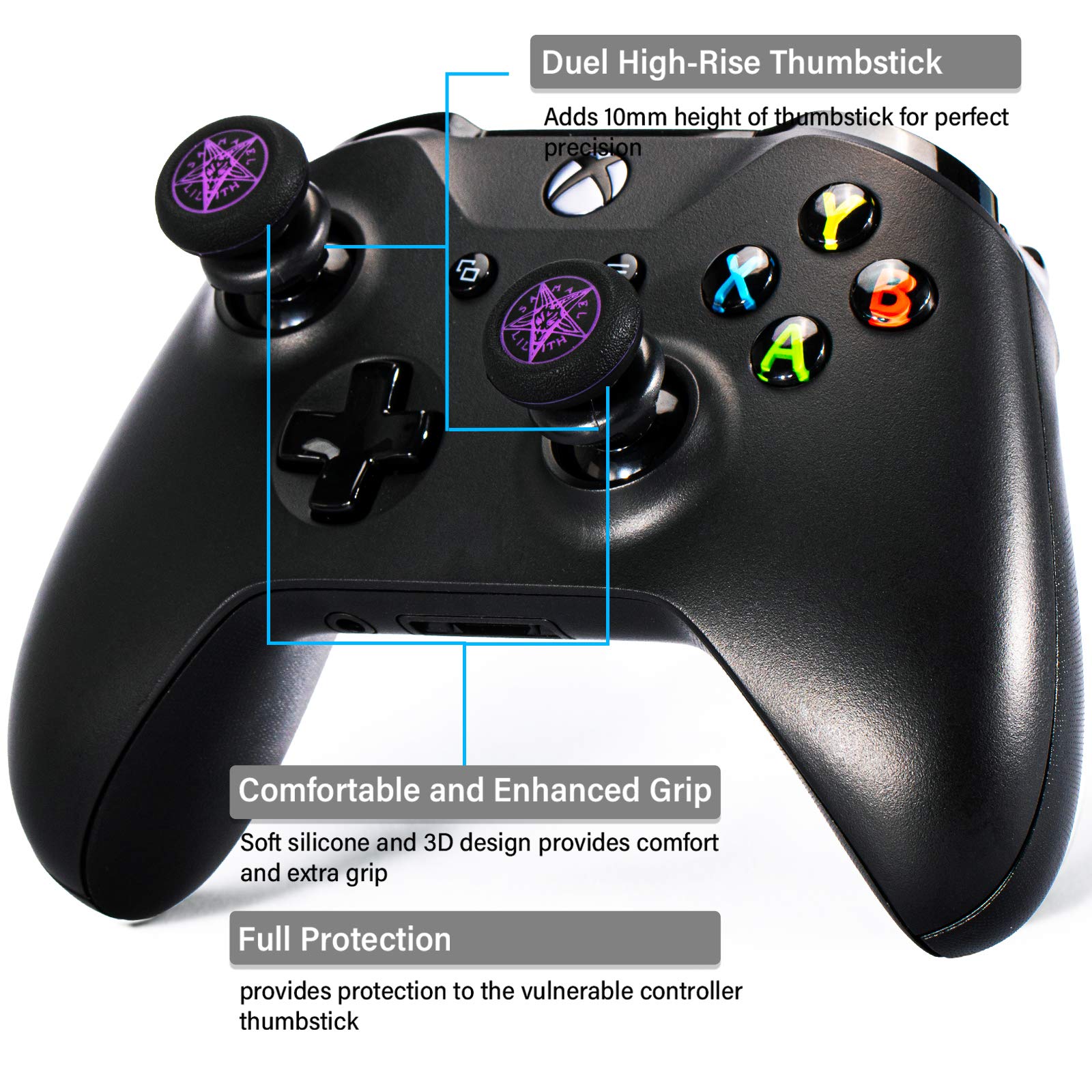 FPS Thumbstick Extender & Printing Rubber Silicone Grip Cover 2 Sets for Xbox Series X/S & Xbox One Controller (Demon Summon) — view 2