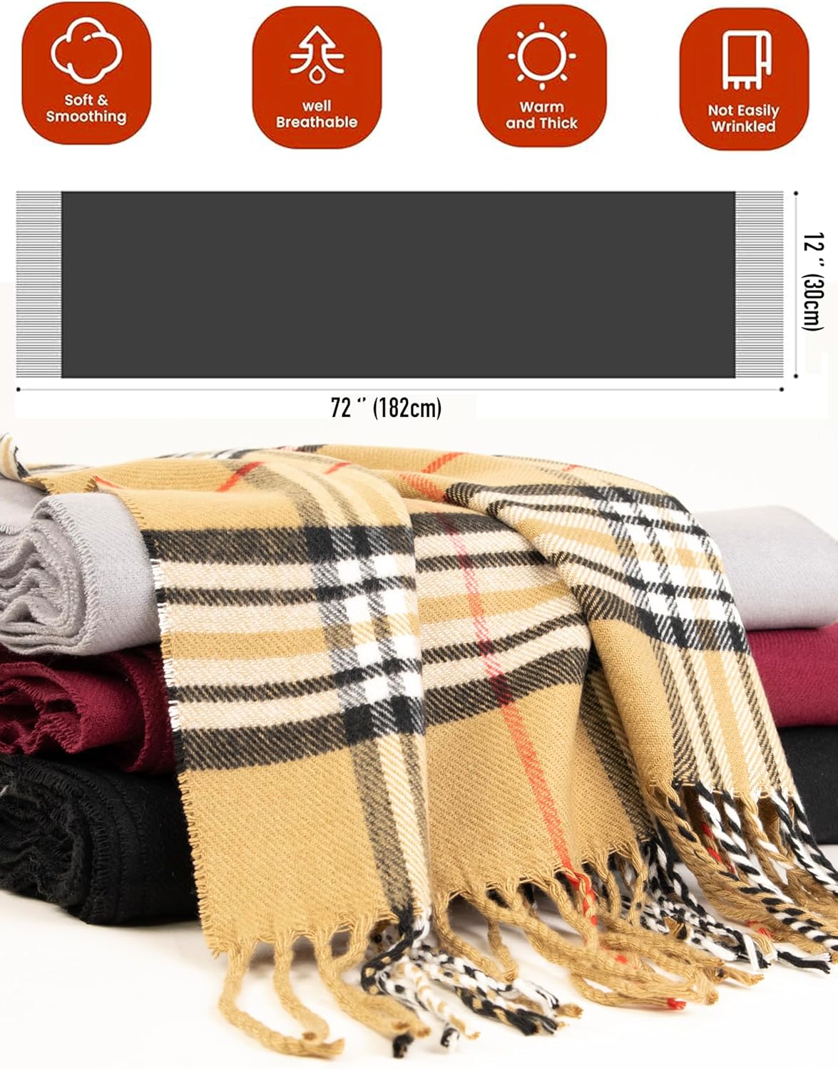 Condition photo showing New/Like New for nevend men women winter warm cashmere feel winter scarf plain soft warp fashion long shawl beige