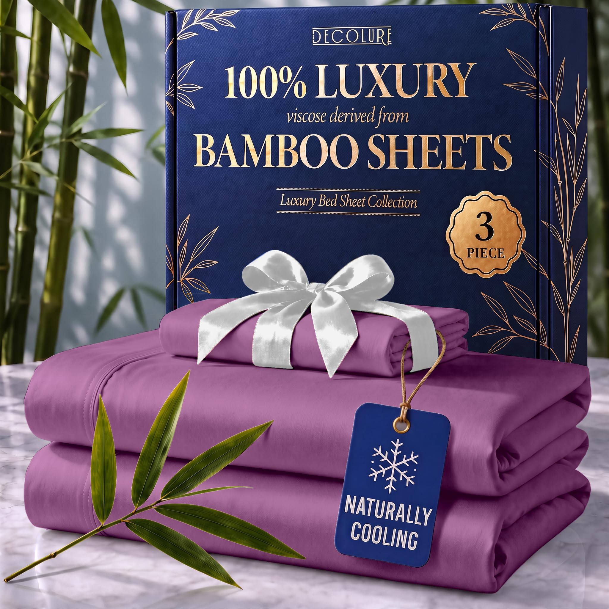 DECOLURE 100% Viscose Derived from Bamboo Sheets Twin Size | 3 Pc Bed Set