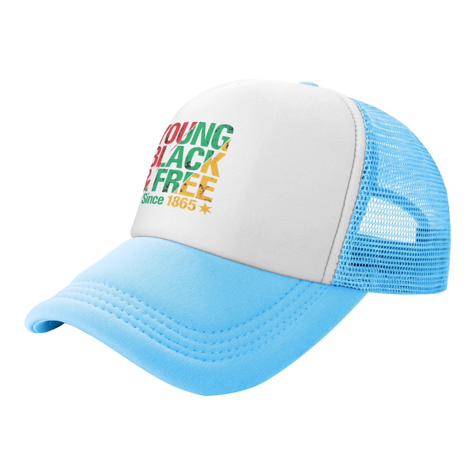 Vetrova Juneteenth Trucker Hats Black History Free-ish Since Baseball Cap for Kids Boys Girls Snapback Mesh Back Adjustable Caps - Sky Blue