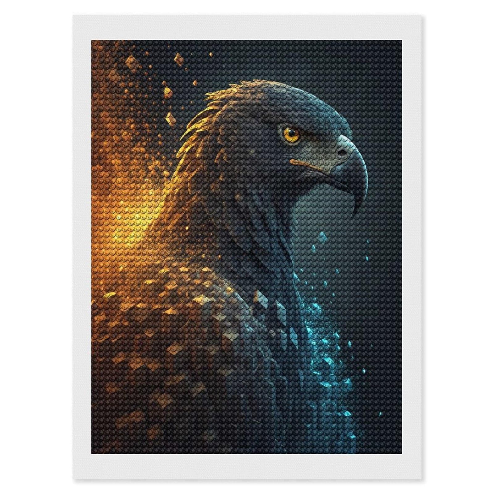 Junmoney Digital Eagle with Exploding Cubes Diamond Art Kit 12"x16", Creative Leisure Activity, Complete Accessories, Vintage Style Decor, for Women