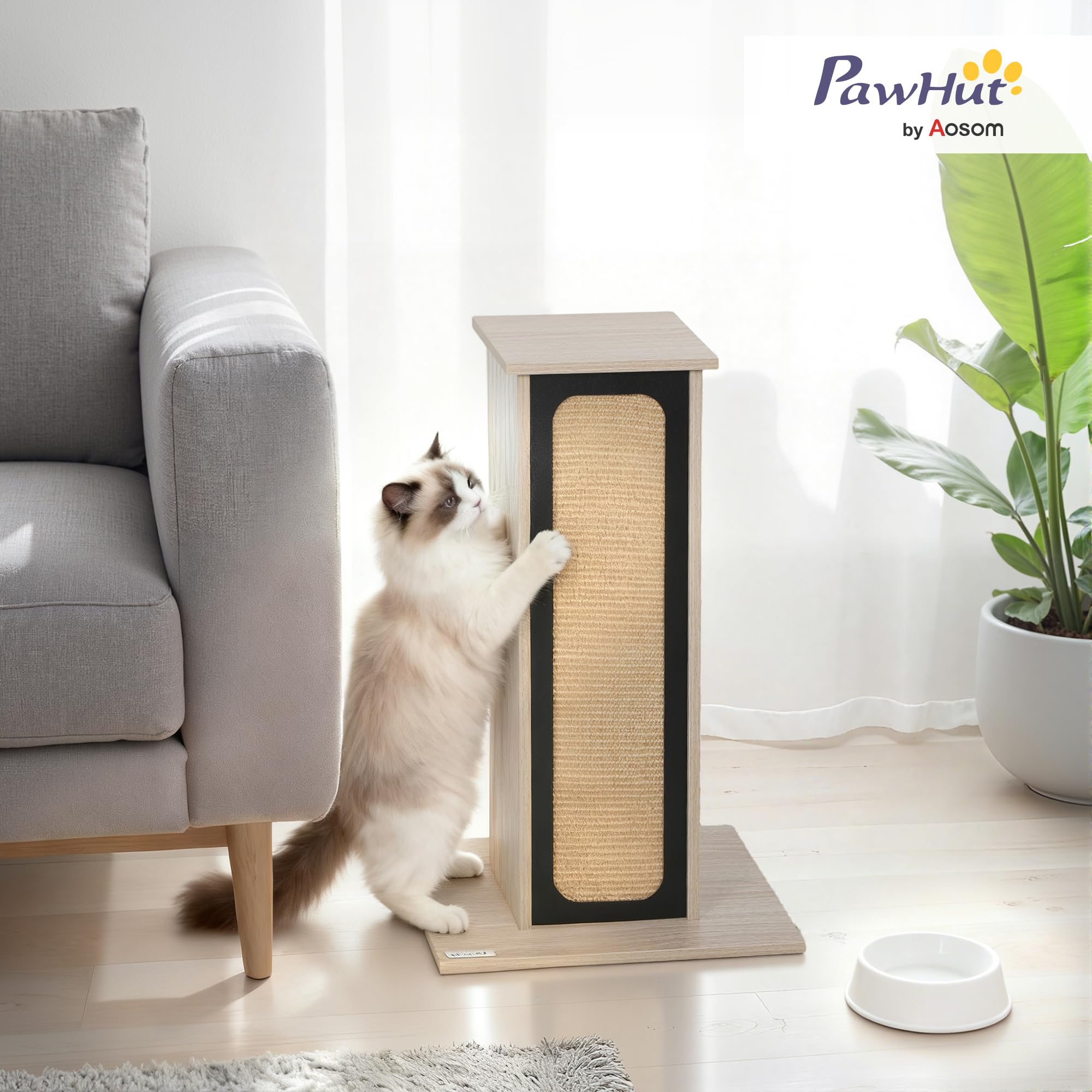 Rascador para Gatos PawHut, rascador Alto de 63 cm con Tablero de rascado reemplazable, Percha Superior, Alfombrilla de rascado de sisal Natural, para Gatos Grandes y Gatitos, Roble