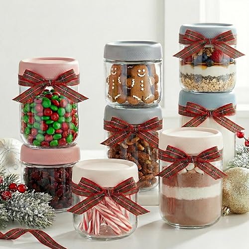 Paquete de 8 recipientes de avena durante la noche con tapas, tarros de vidrio apilables con tapas herméticas, almacenamiento de alimentos de boca