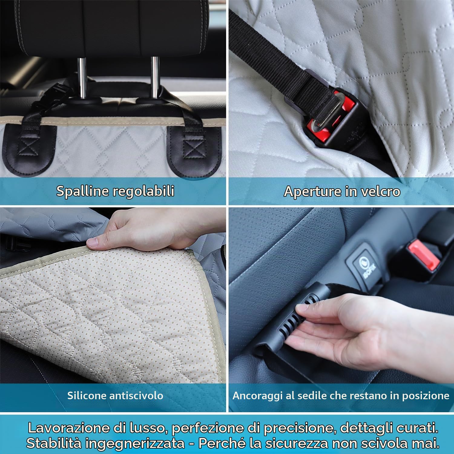 Lassie Coprisedili per auto per cani con 2 cinture di sicurezza, amaca impermeabile per auto per cani con finestra in rete, durevole, antigraffio, antiscivolo, protezione universale per auto, camion e